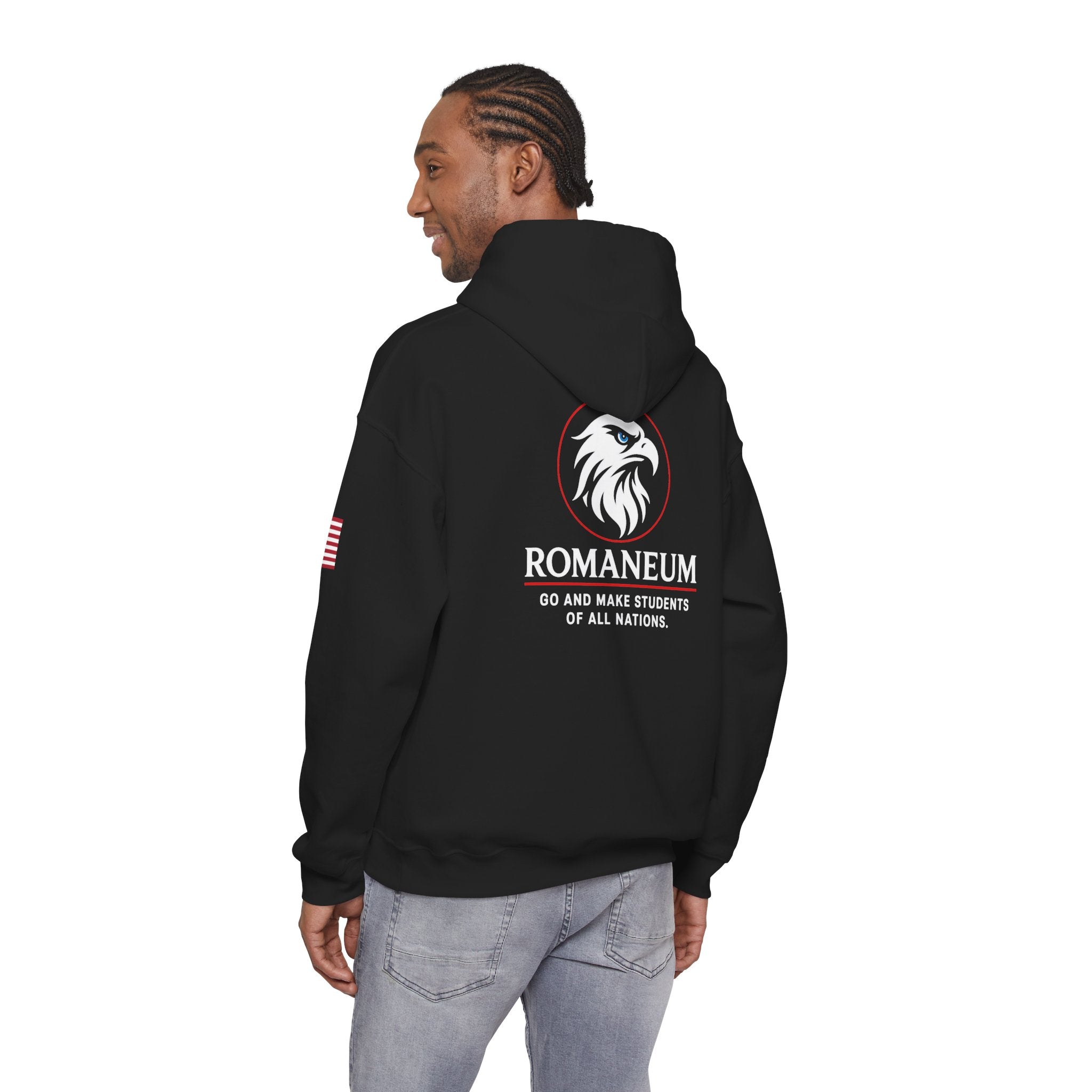 Romaneum Eagle Logo Hoodie | Romaneum School Crest, Patriotic Sleeve Design