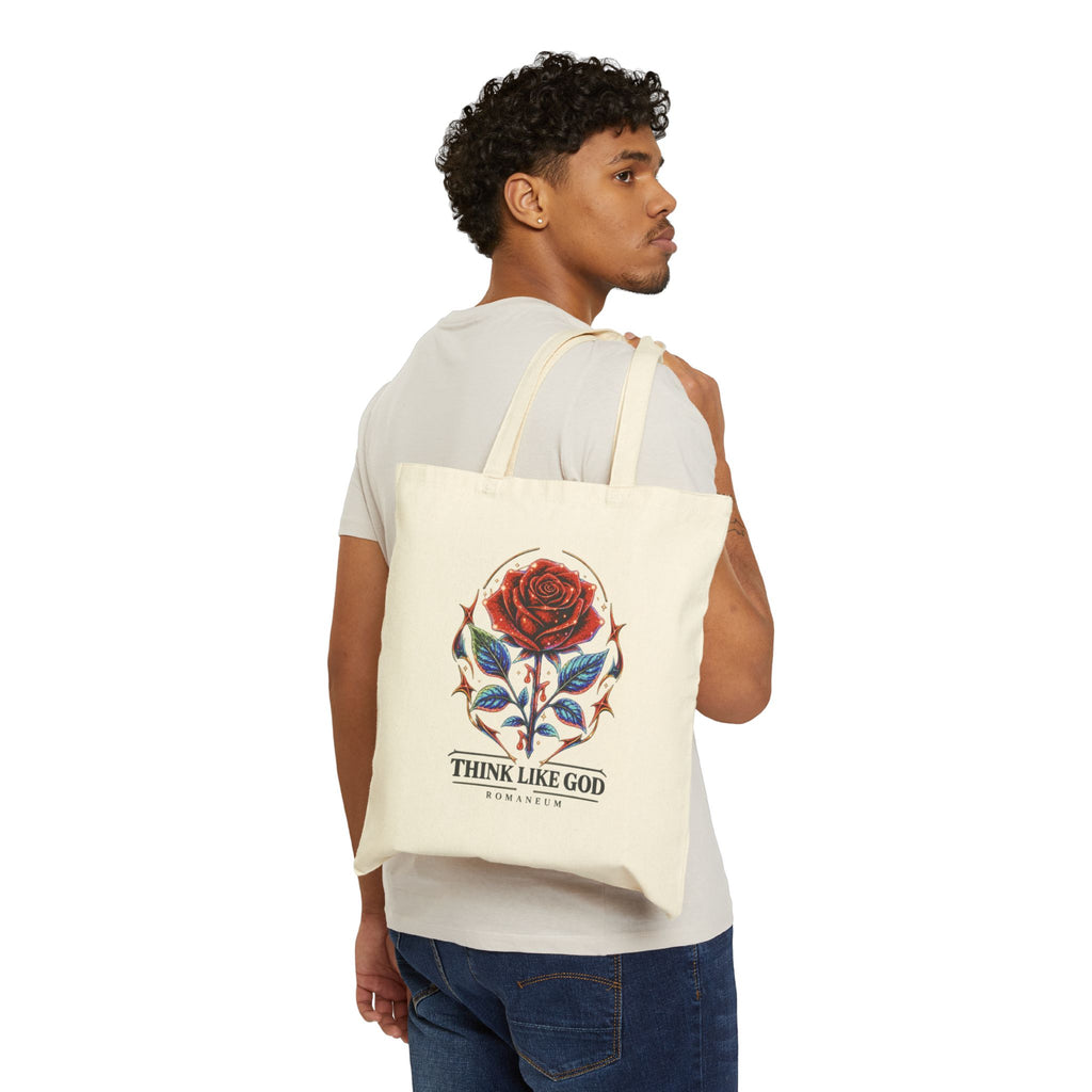 Religious Rose Canvas Tote — "Think Like God" Cotton Market Bag