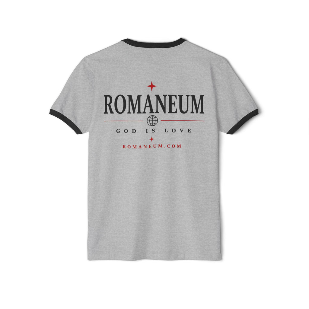 Romaneum "AMOR/ROMA" Ringer Tee — God Is Love Christian T‑Shirt