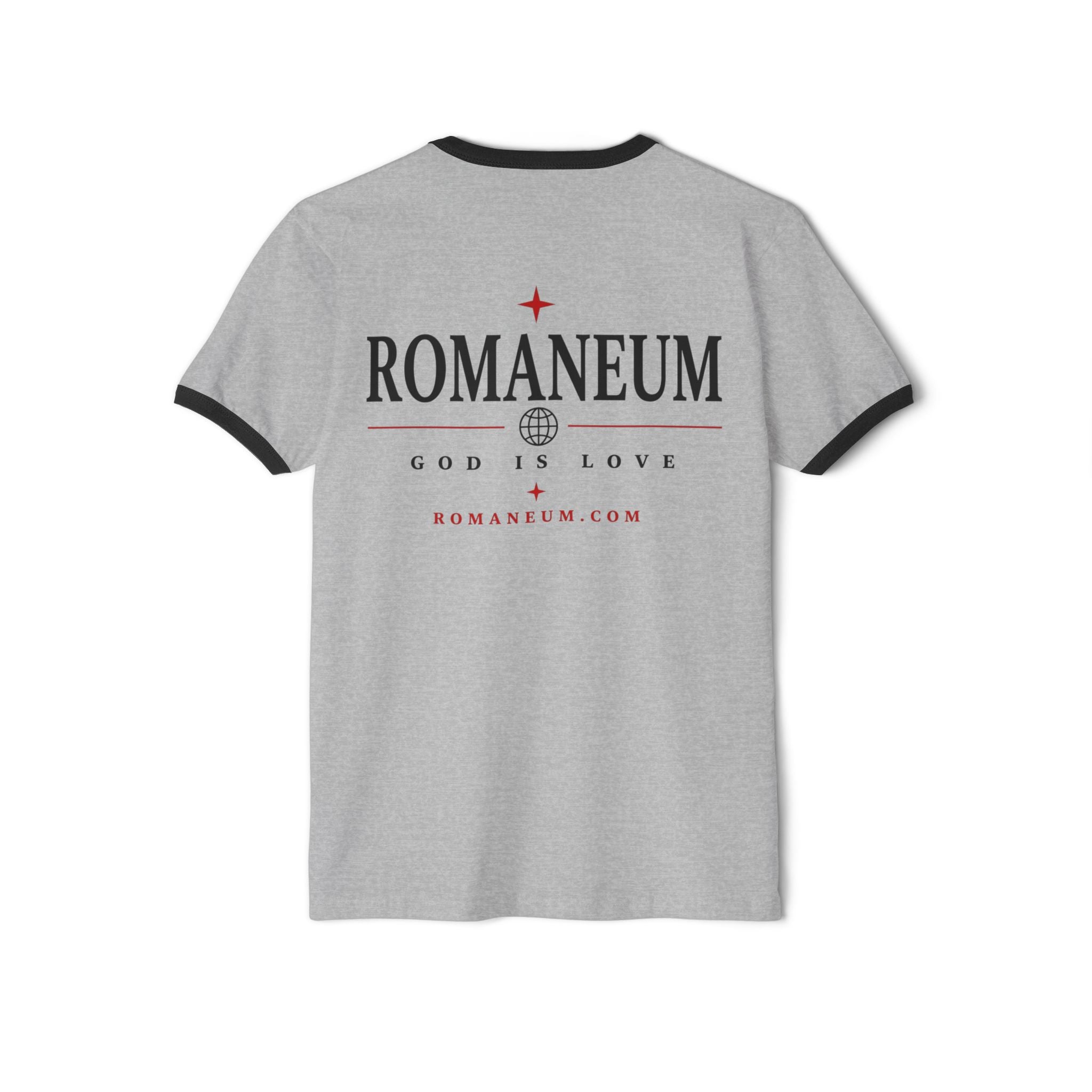 Romaneum "AMOR/ROMA" Ringer Tee — God Is Love Christian T‑Shirt