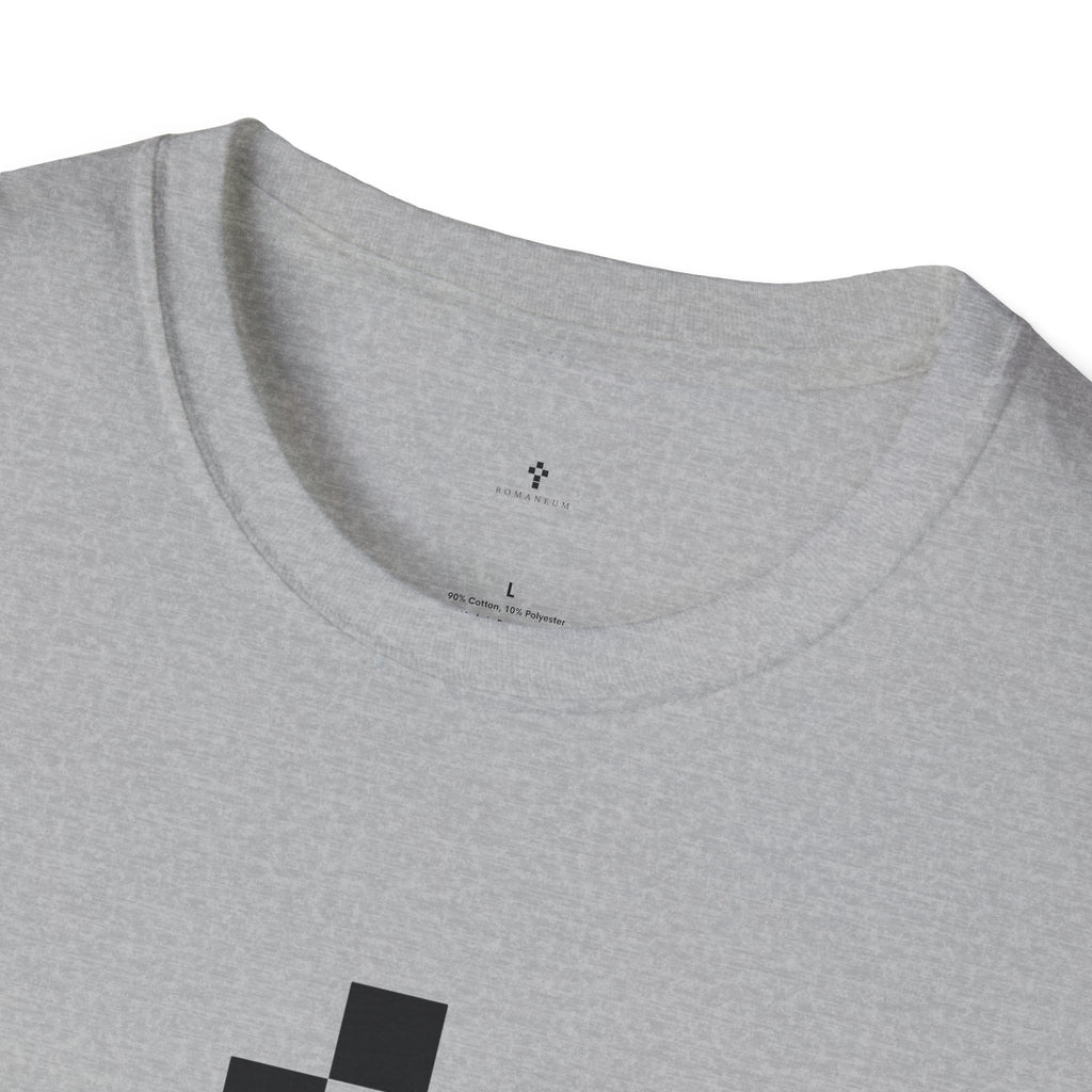 Romaneum Minimal Pixel Cross T-Shirt | Small Black Geometric Cross