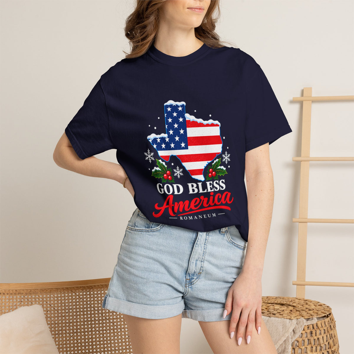 God Bless America Christmas Texas Flag T-Shirt