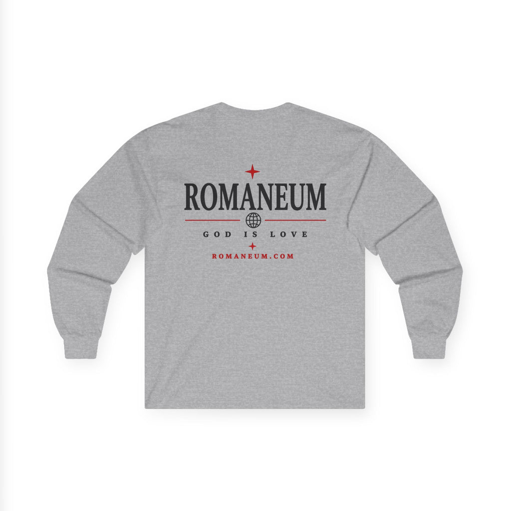 Long Sleeve Tee — "AMOR" Romaneum God Is Love Religious Graphic Shirt