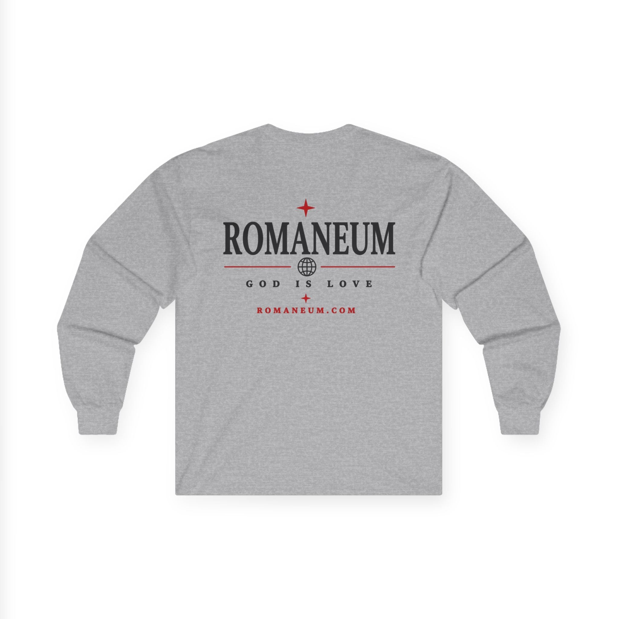 Long Sleeve Tee — "AMOR" Romaneum God Is Love Religious Graphic Shirt