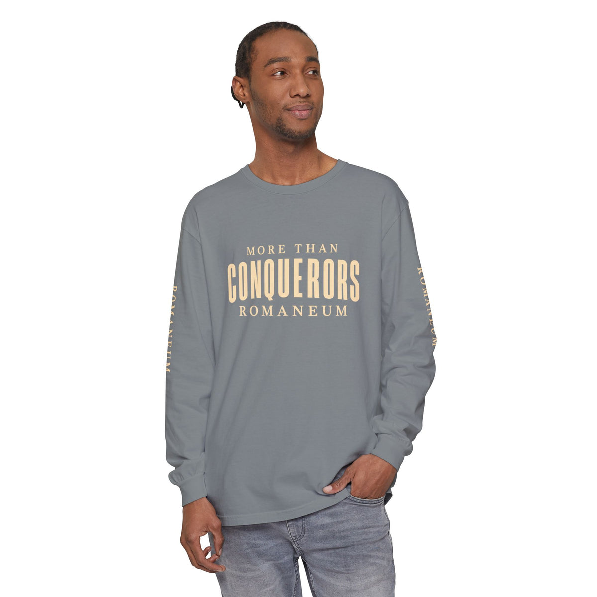 Conquerors Long Sleeve Tee — "More Than Conquerors" Romaneum