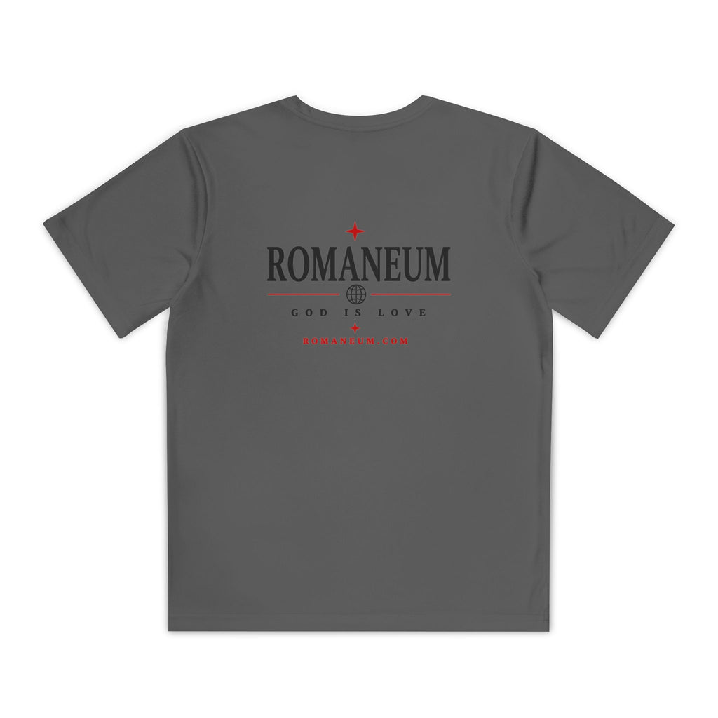 Youth Tee — ROMANEUM “AMOR/ROMA” Graphic Christian Shirt (God is Love)
