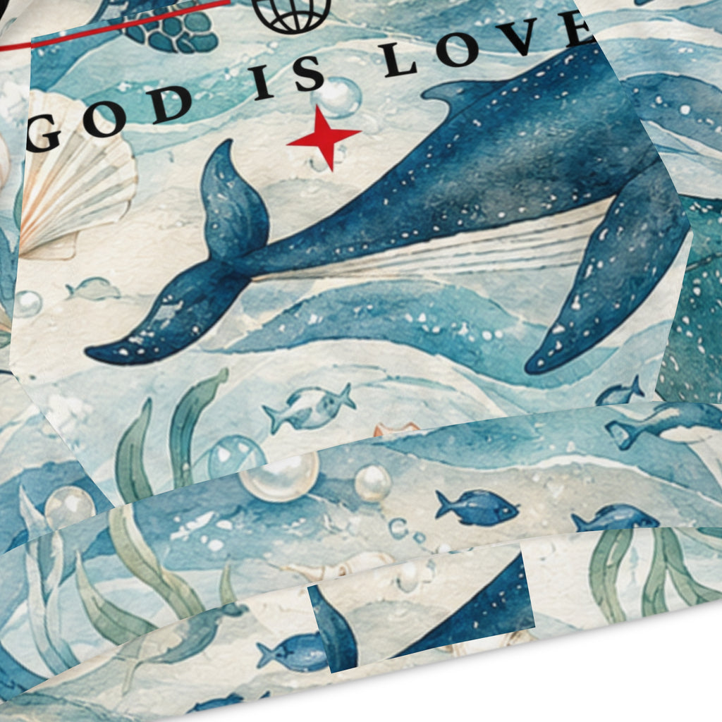 Children's All-Over-Print Hoodie — Whale & Ocean Watercolor "Amor Roma" Design (God Is Love)