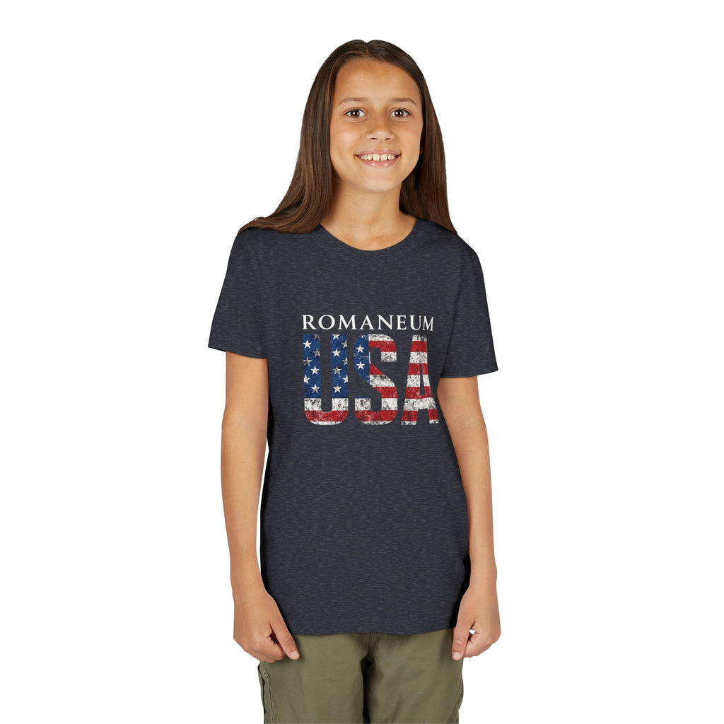 Youth USA Flag Tee — "Romaneum" Patriotic Kids T‑Shirt