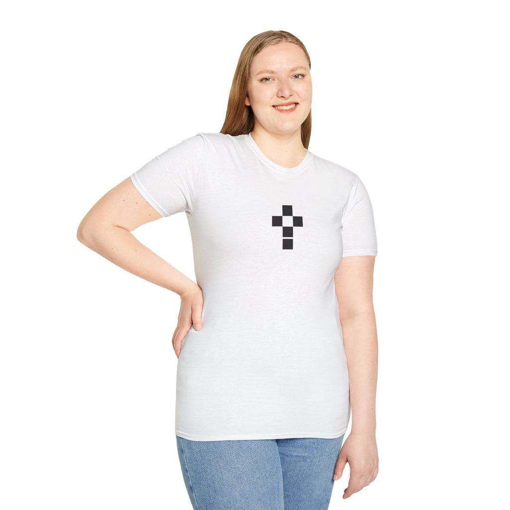 Romaneum Minimal Pixel Cross T-Shirt | Small Black Geometric Cross