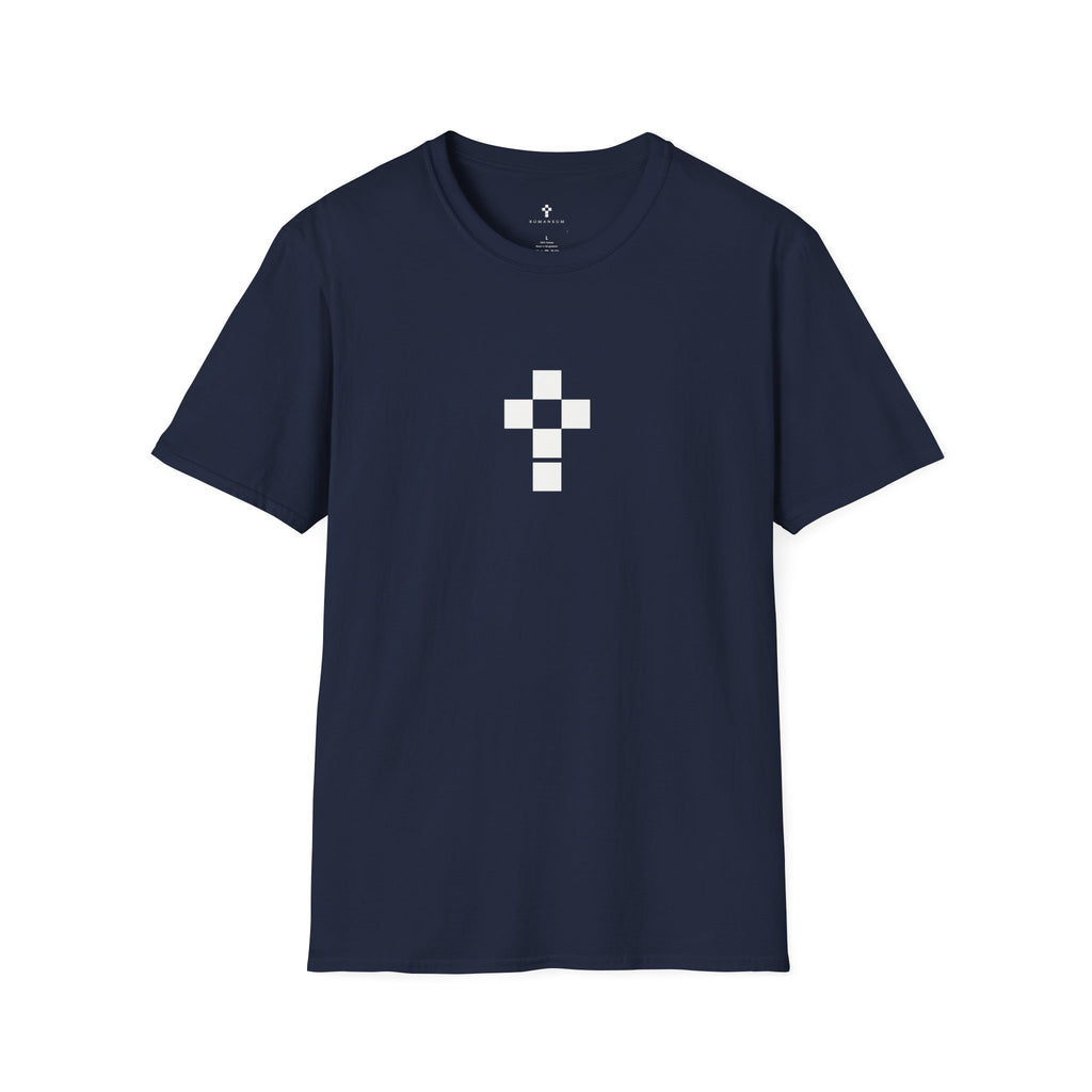 Romaneum Minimal Pixel Cross T-Shirt | Small Black Geometric Cross