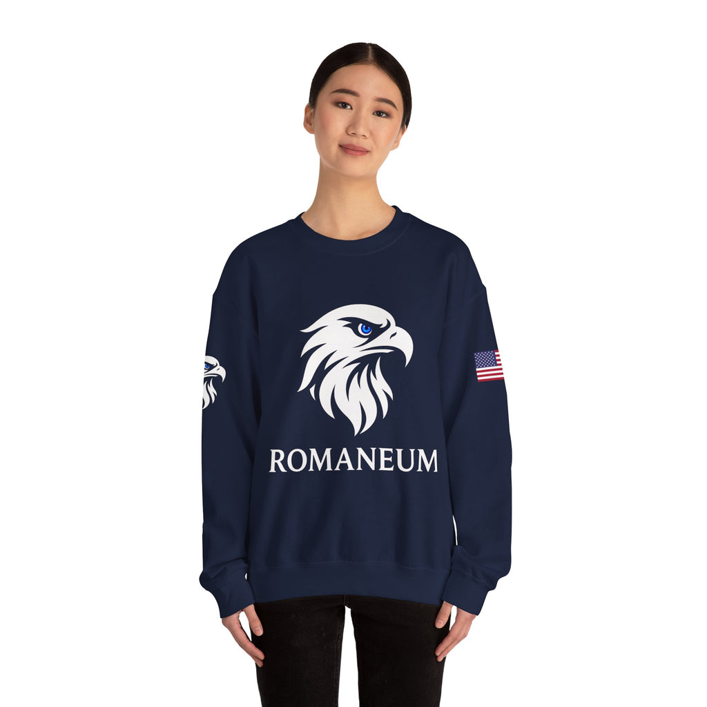 Romaneum eagle crest Crewneck sweatshirt | Romaneum logo, American flag sleeve