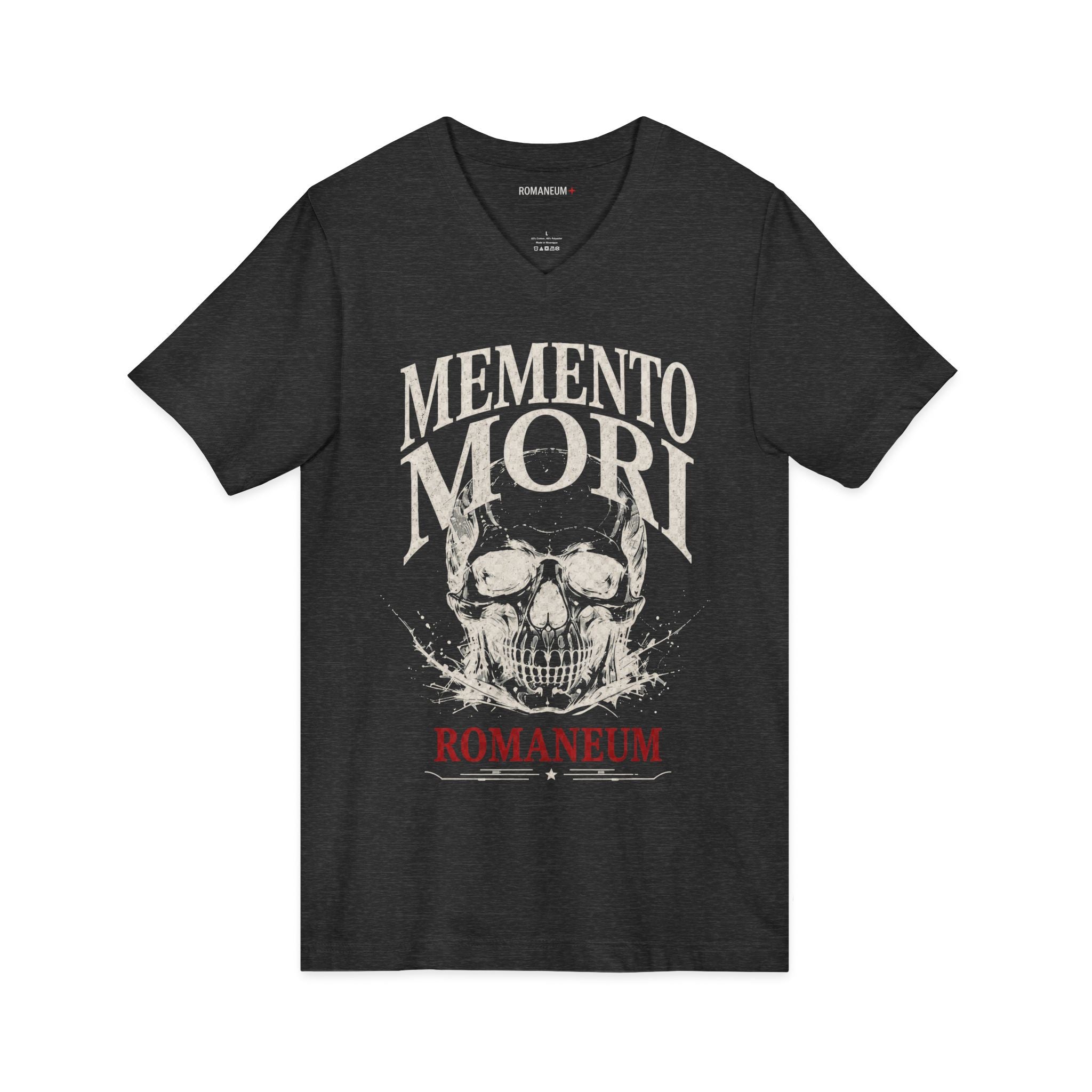Memento Mori V-Neck Tee — Romaneum Skull Graphic Shirt