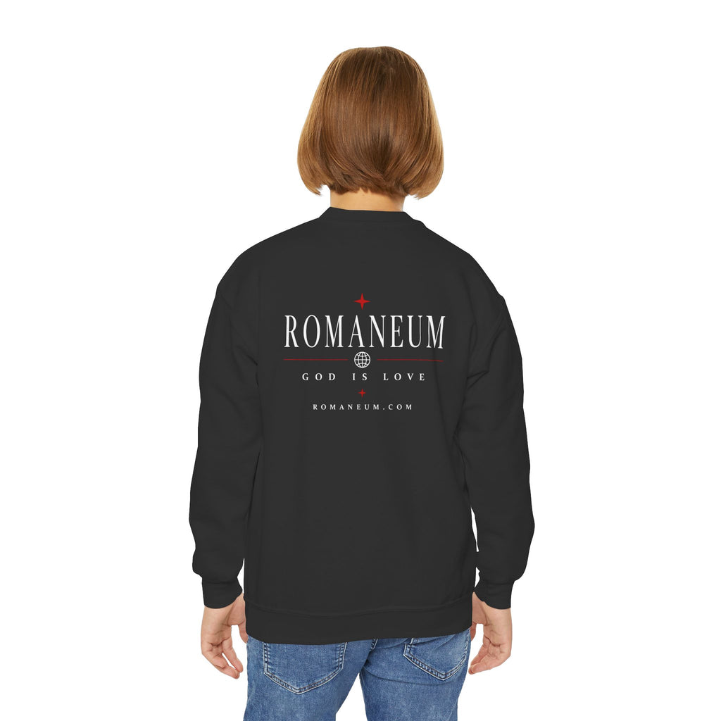 Romaneum Amor Crewneck Sweatshirt — “AMOR/ROMA” God Is Love Youth Pullover