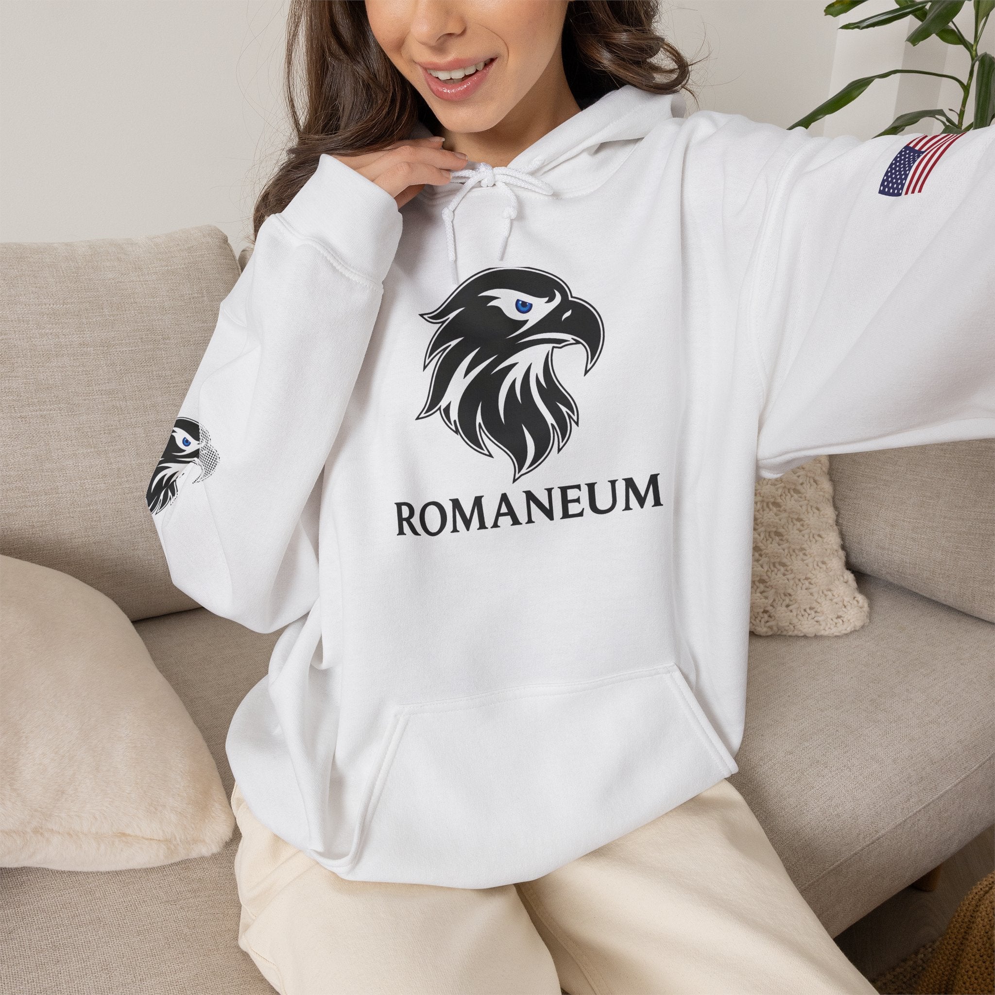 Romaneum Eagle Logo Hoodie | Romaneum School Crest, Patriotic Sleeve Design