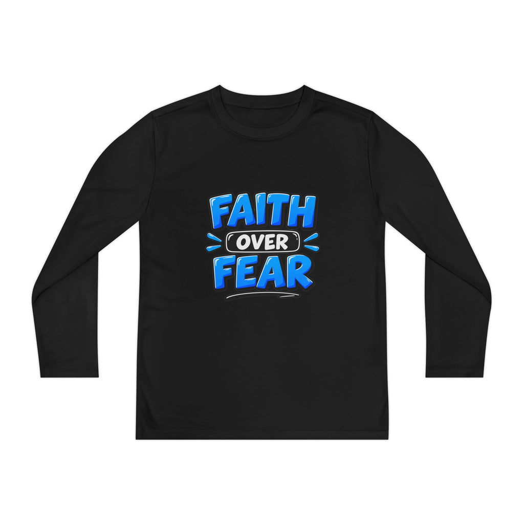 Faith Over Fear Youth Long Sleeve Tee — Good News Toons Graphic
