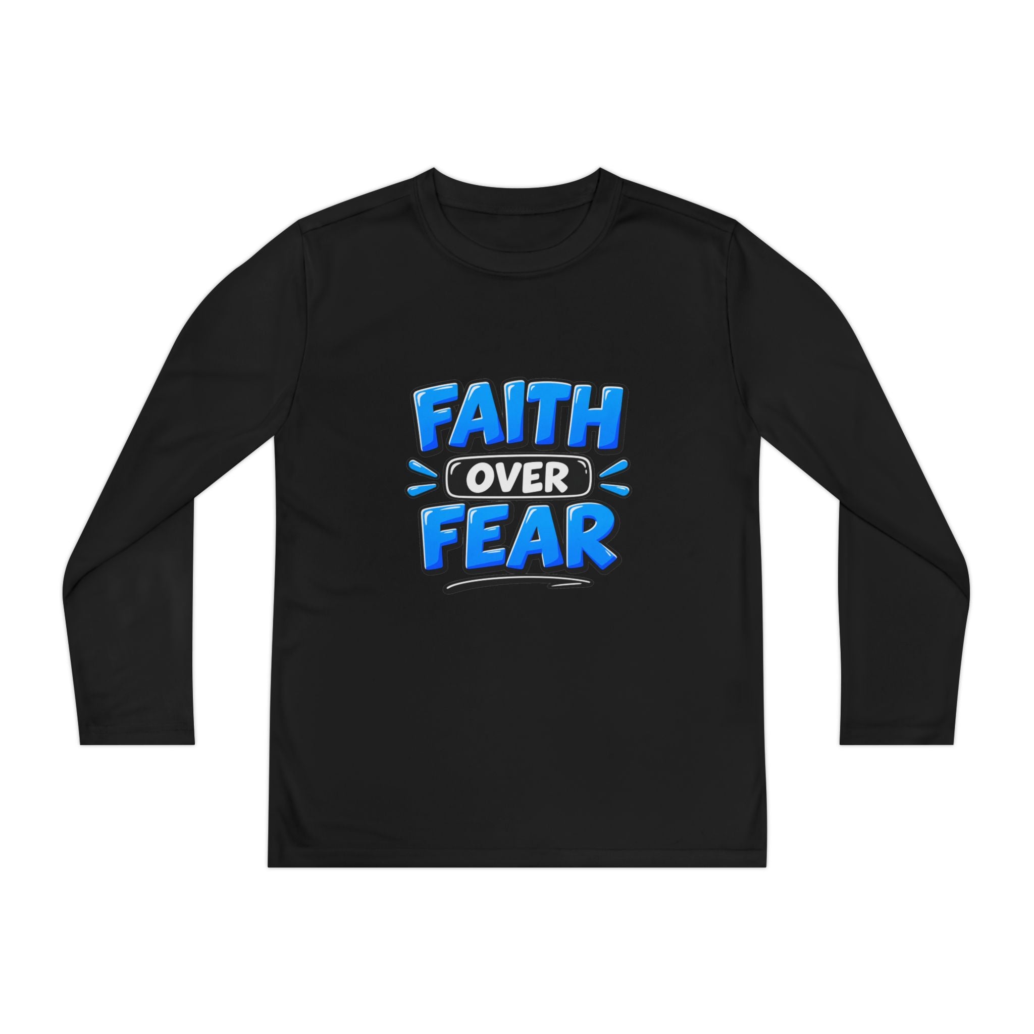 Faith Over Fear Youth Long Sleeve Tee — Good News Toons Graphic