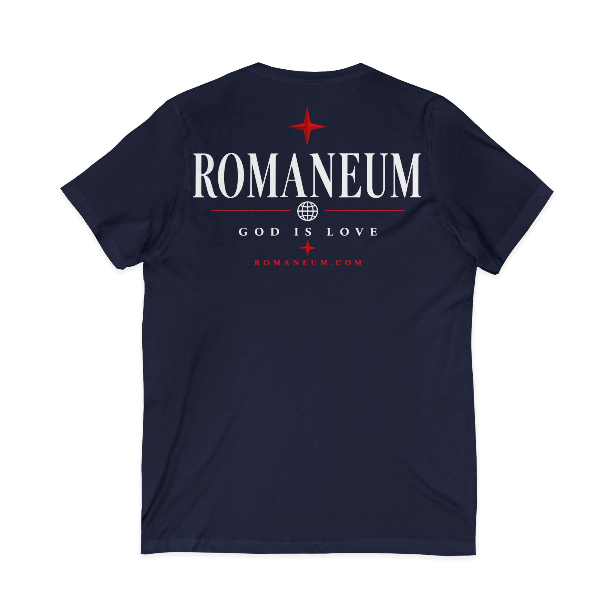 Romaneum "Amor/Roma" V-Neck Tee — God Is Love Christian Graphic Shirt