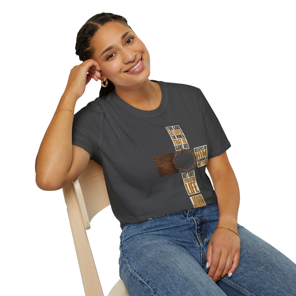 John 3:16 Cross T-Shirt — Faith Tee (For God So Loved)