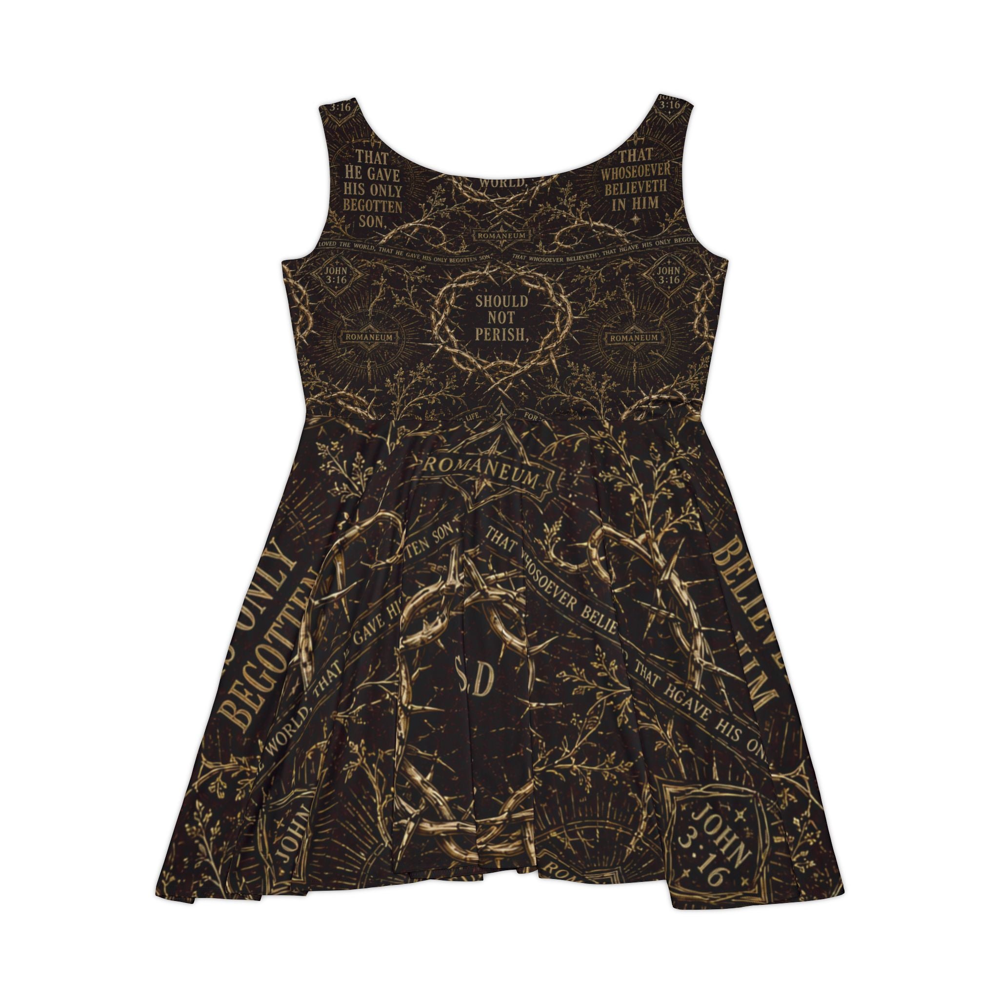 Vintage Gothic Script Skater Dress — Barbed Vine AOP