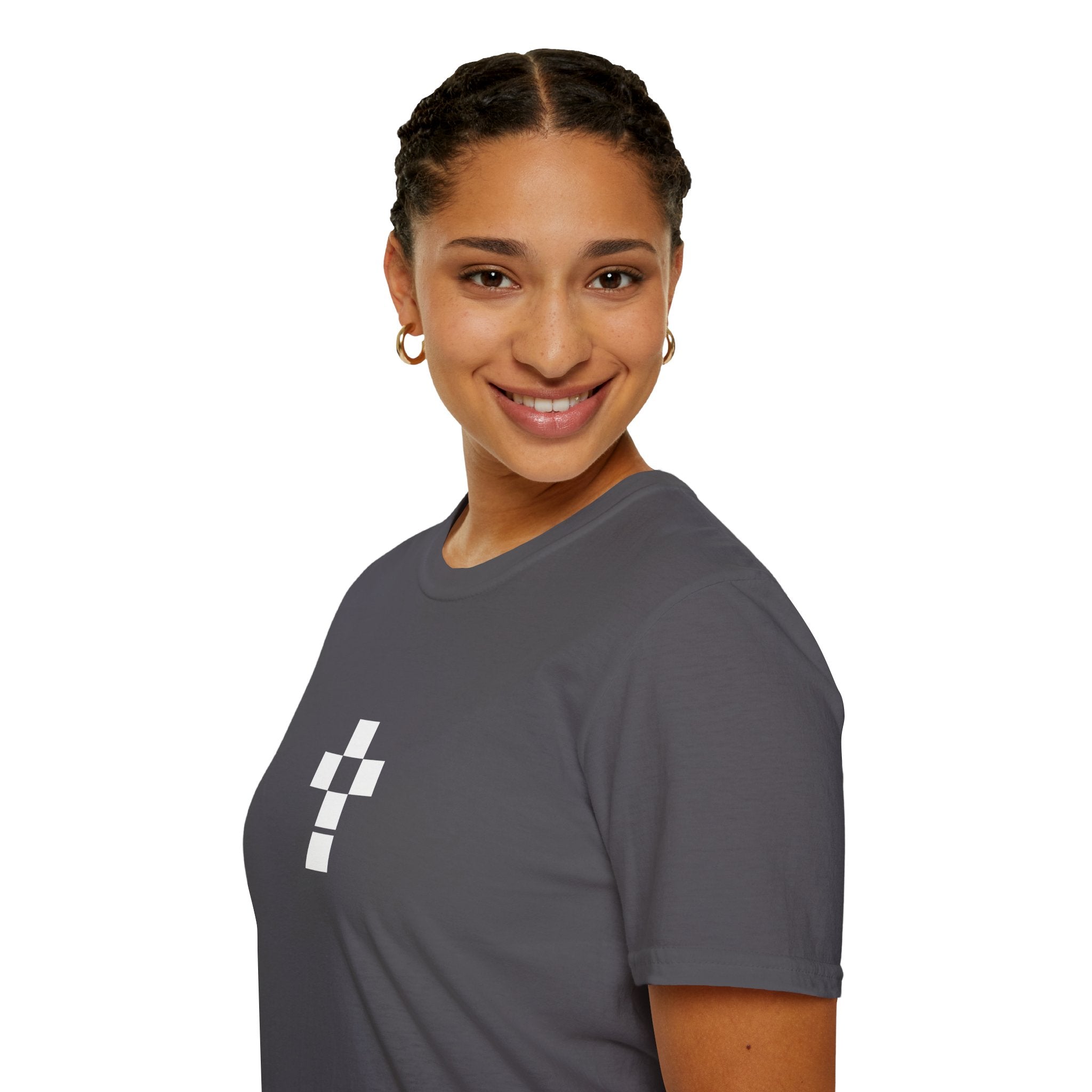 Romaneum Minimal Pixel Cross T-Shirt | Small Black Geometric Cross