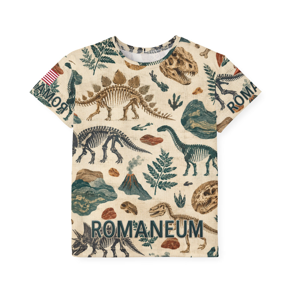 Kids Dinosaur Jersey — 'Romaneum' All-Over Print Sports Tee