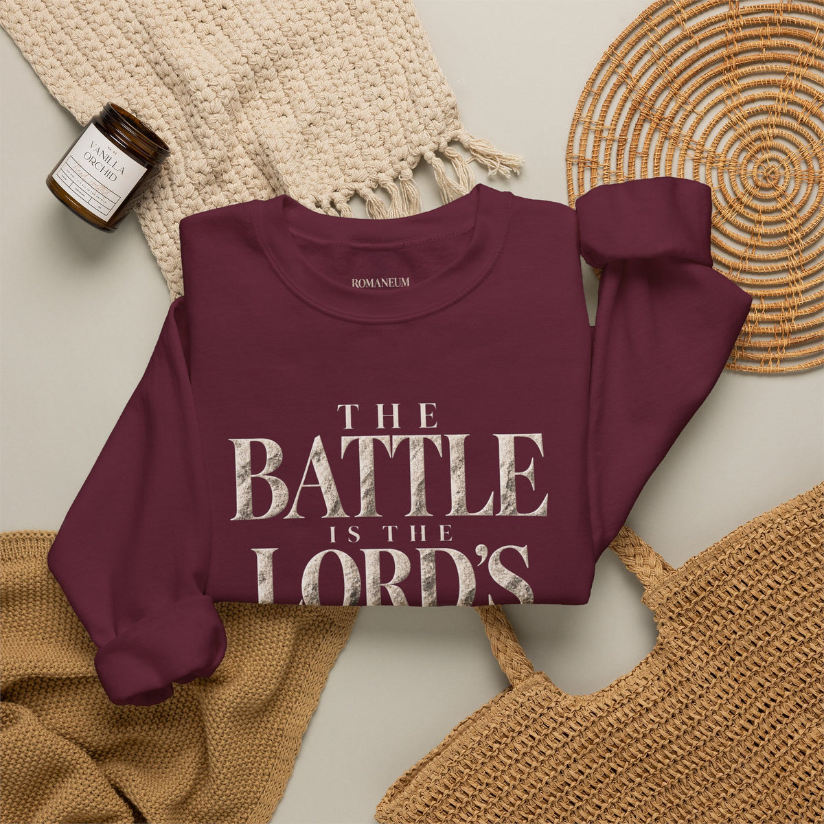 Crewneck Sweatshirt — "The Battle Is The Lord's" Roman-inspired Faith Sweatshirt