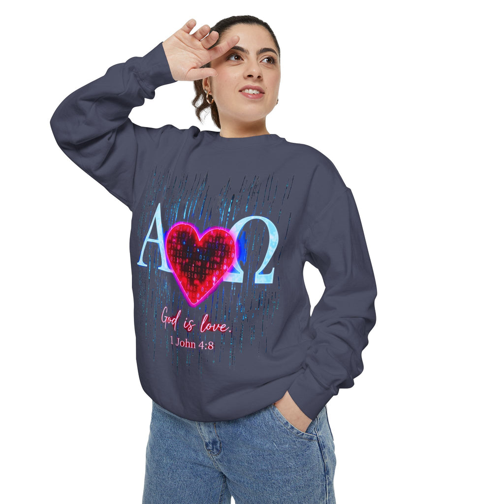 Alpha Omega Heart design sweatshirt | God is Love 1 John 4:8 RomanEum