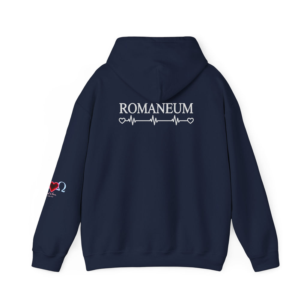 Romaneum Alpha Omega Heart Hoodie | God is Love 1 John 4:8 Christian Hoodie