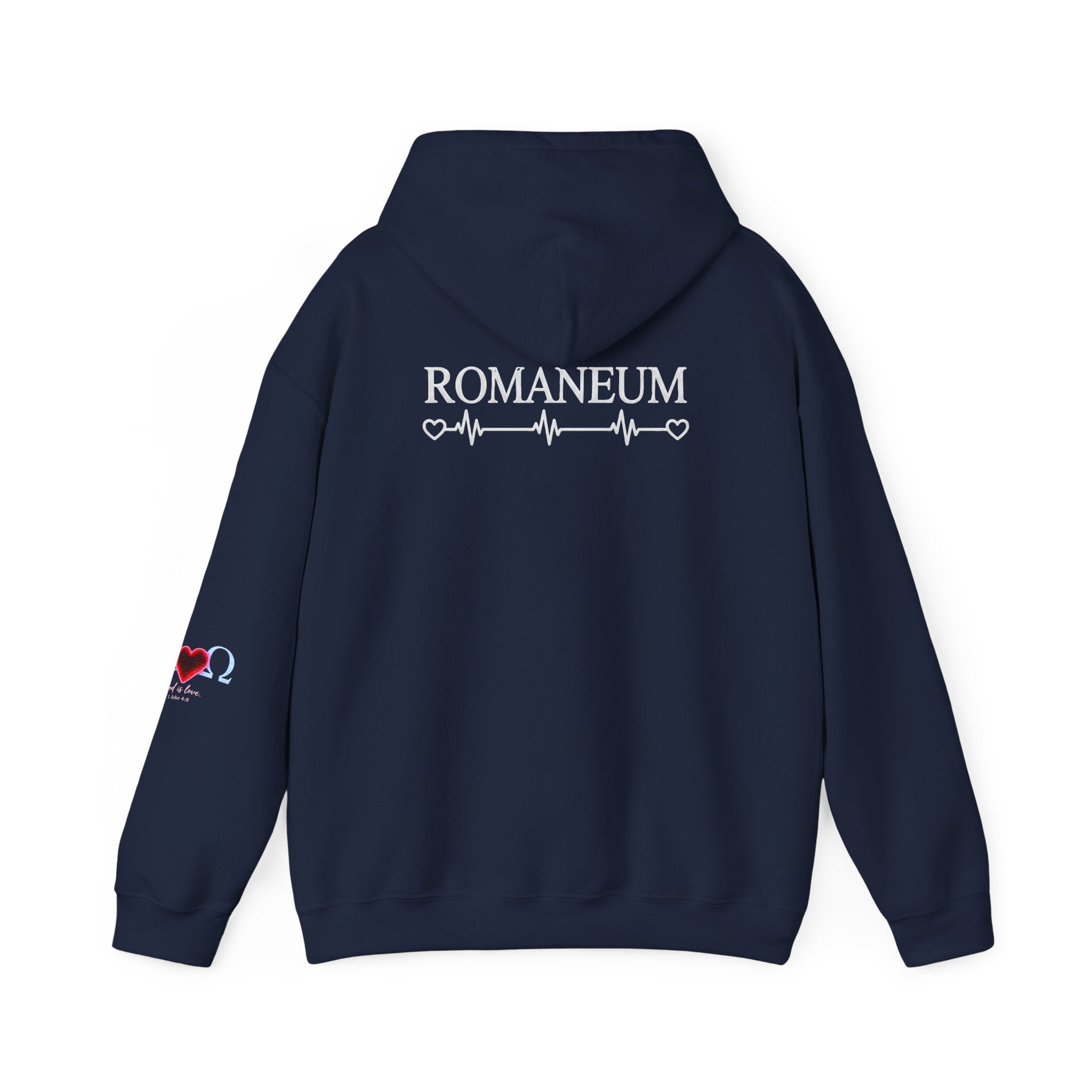 Romaneum Alpha Omega Heart Hoodie | God is Love 1 John 4:8 Christian Hoodie
