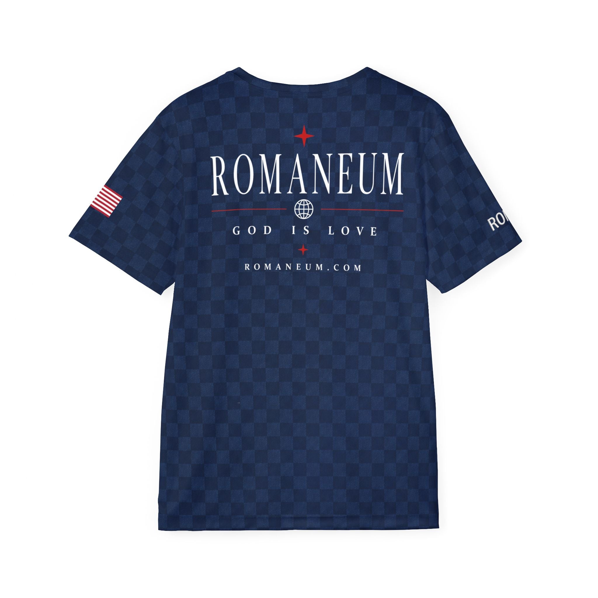 Romaneum Navy Sports Jersey — 'ROMANEUM • GOD IS LOVE' Athletic Tee