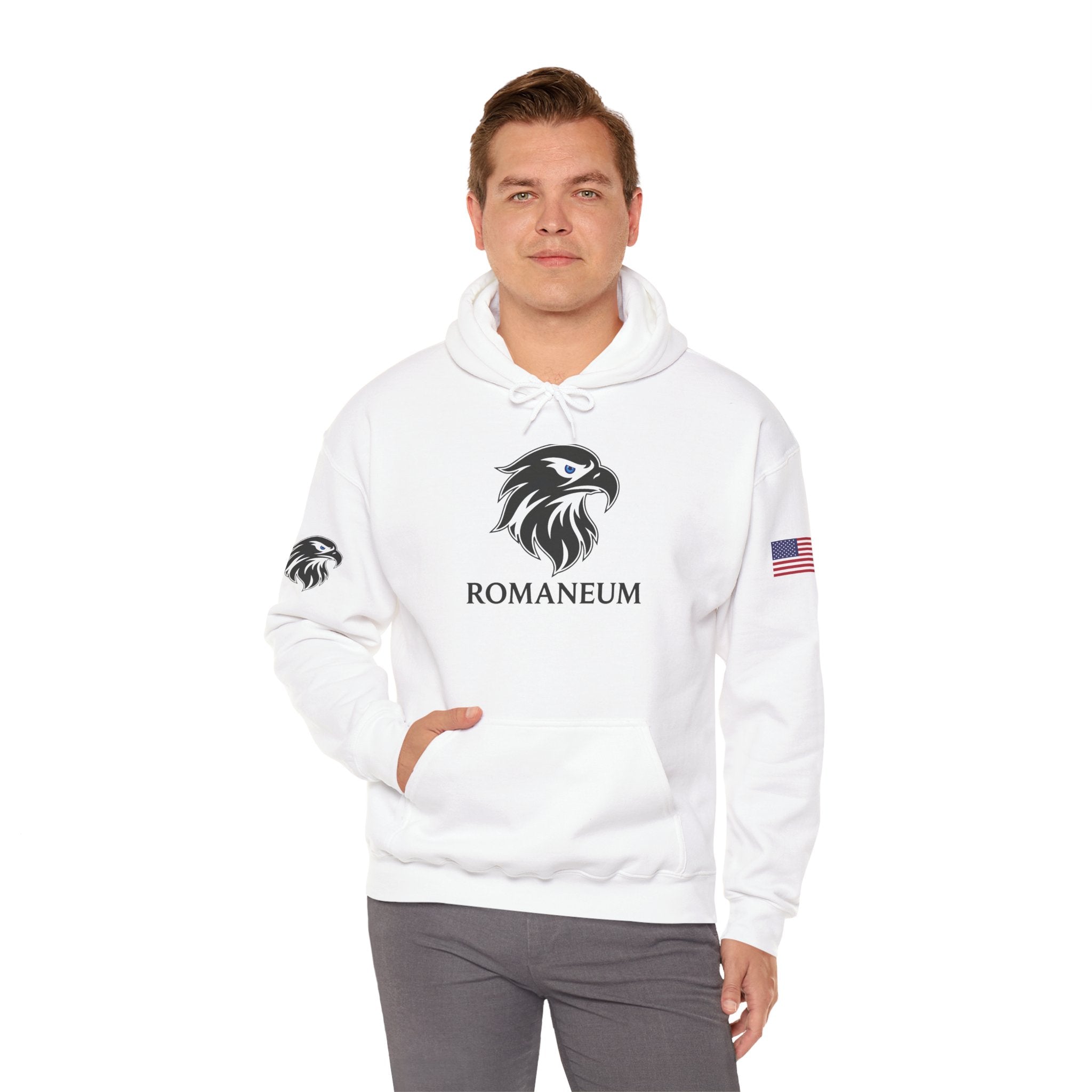 Romaneum Eagle Logo Hoodie | Romaneum School Crest, Patriotic Sleeve Design