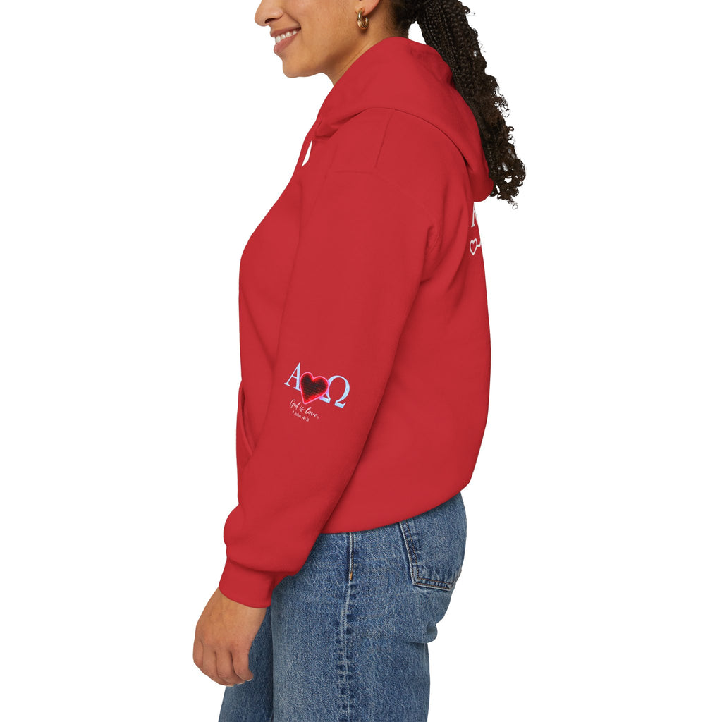 Alpha Omega Heart Hoodie | God is Love 1 John 4:8 Christian Hoodie