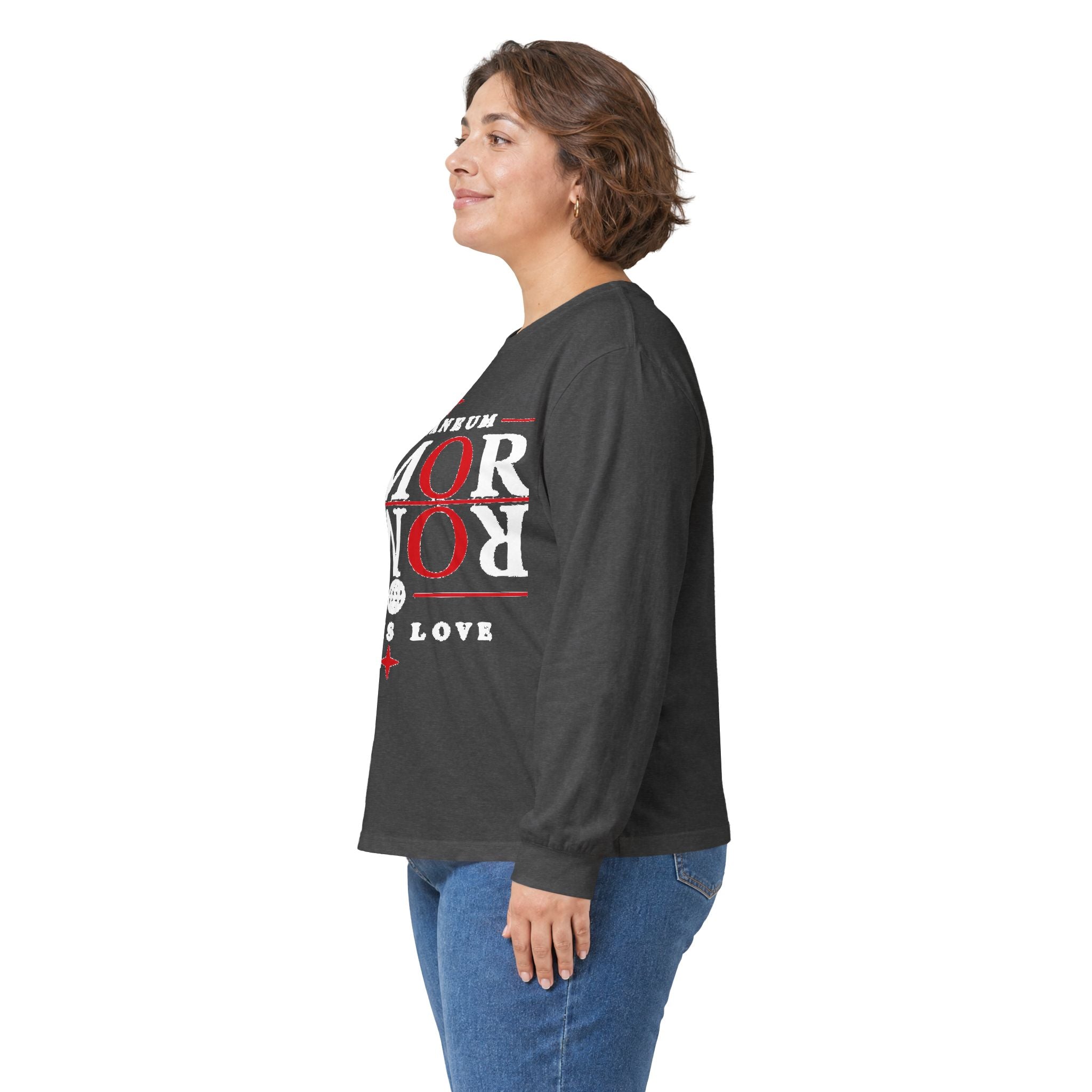 Long Sleeve Tee — "AMOR" Romaneum God Is Love Religious Graphic Shirt