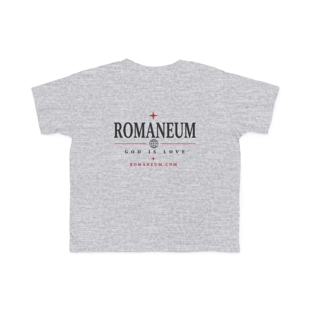 Toddler Tee — "AMOR / ROMA" Roman Catholic Kids Shirt (Romaneum: God Is Love)