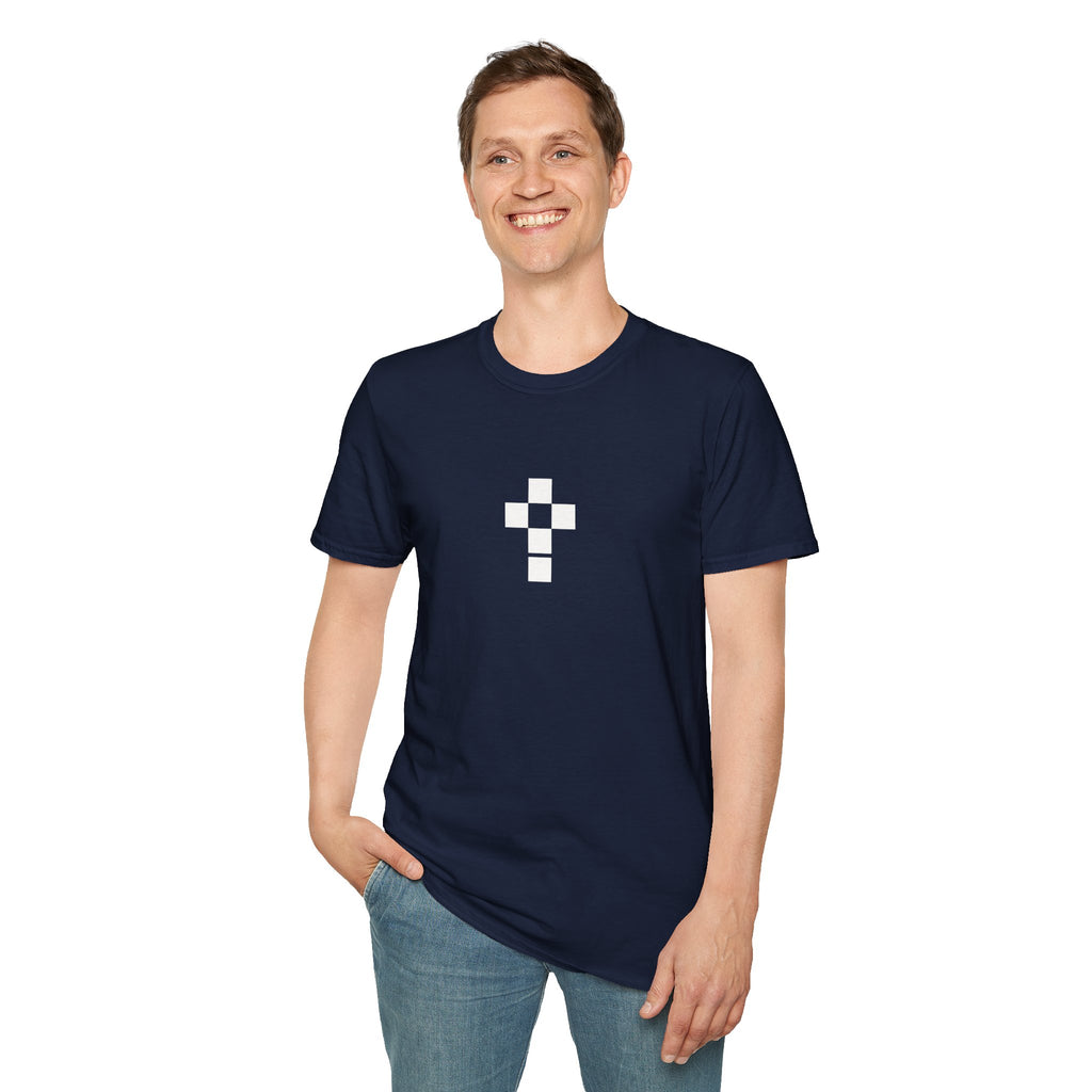 Romaneum Minimal Pixel Cross T-Shirt | Small Black Geometric Cross