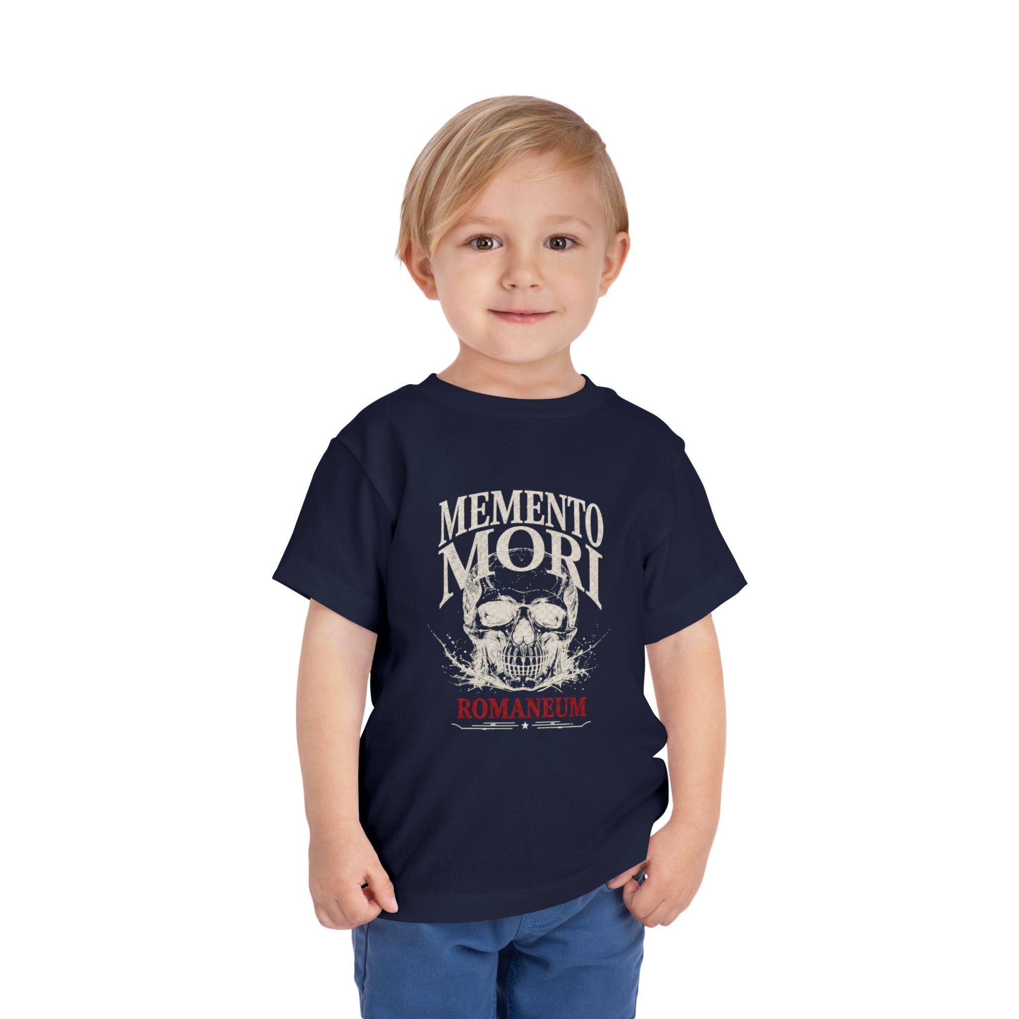 Toddler Tee — "Memento Mori" Skull Graphic Romaneum Kids Shirt
