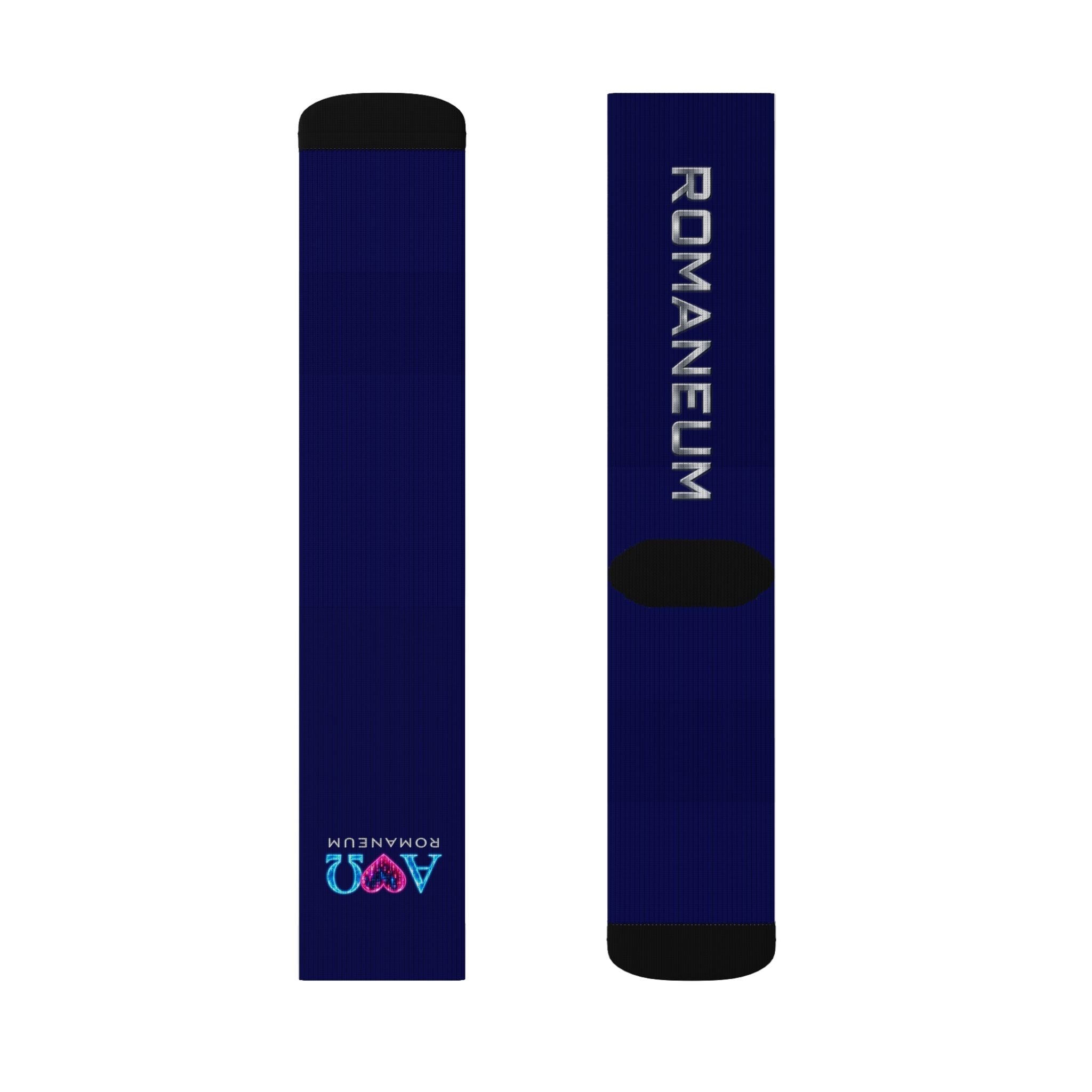 Navy Sublimation Crew Socks — ROMANEUM Logo Athletic Socks