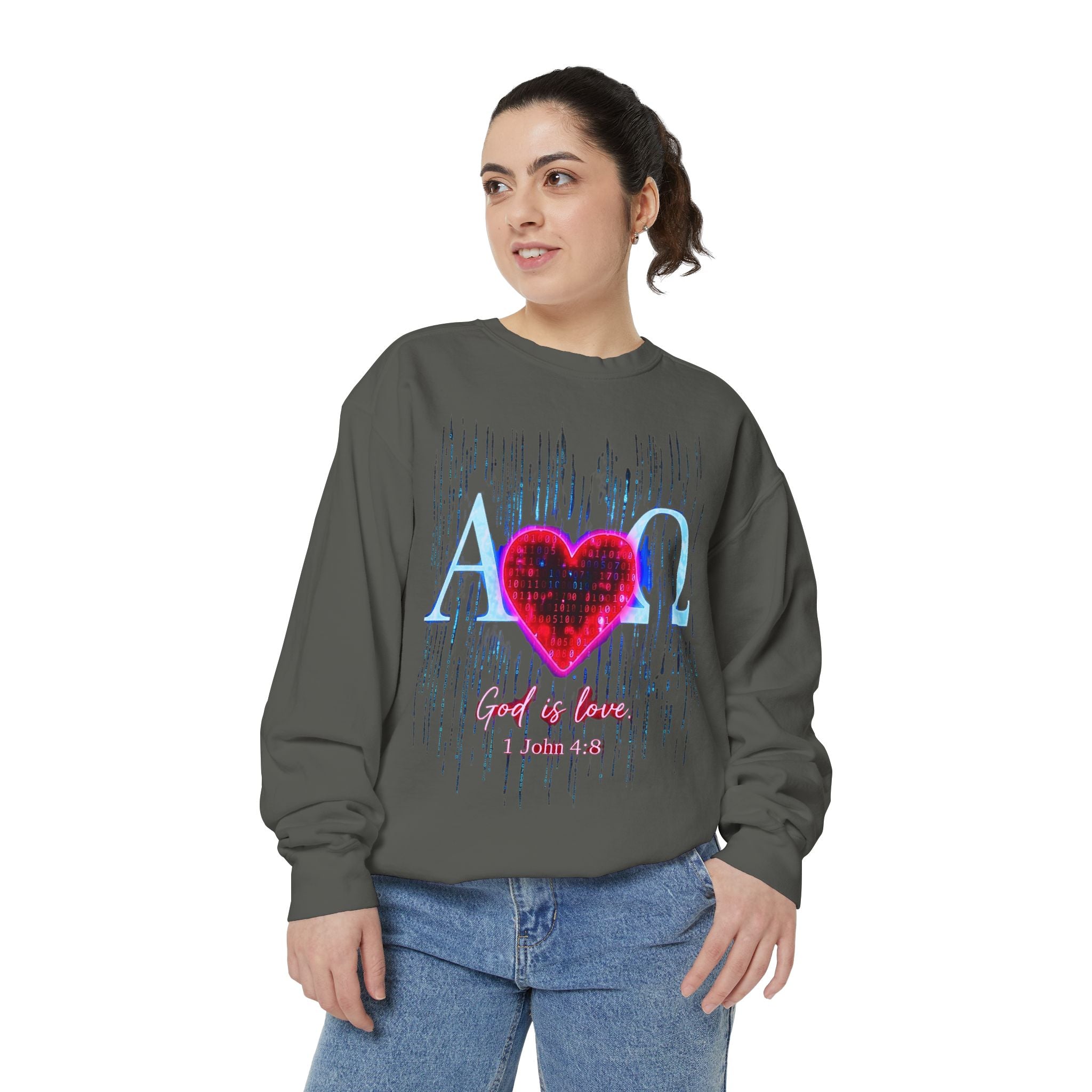 Alpha Omega Heart design sweatshirt | God is Love 1 John 4:8 RomanEum