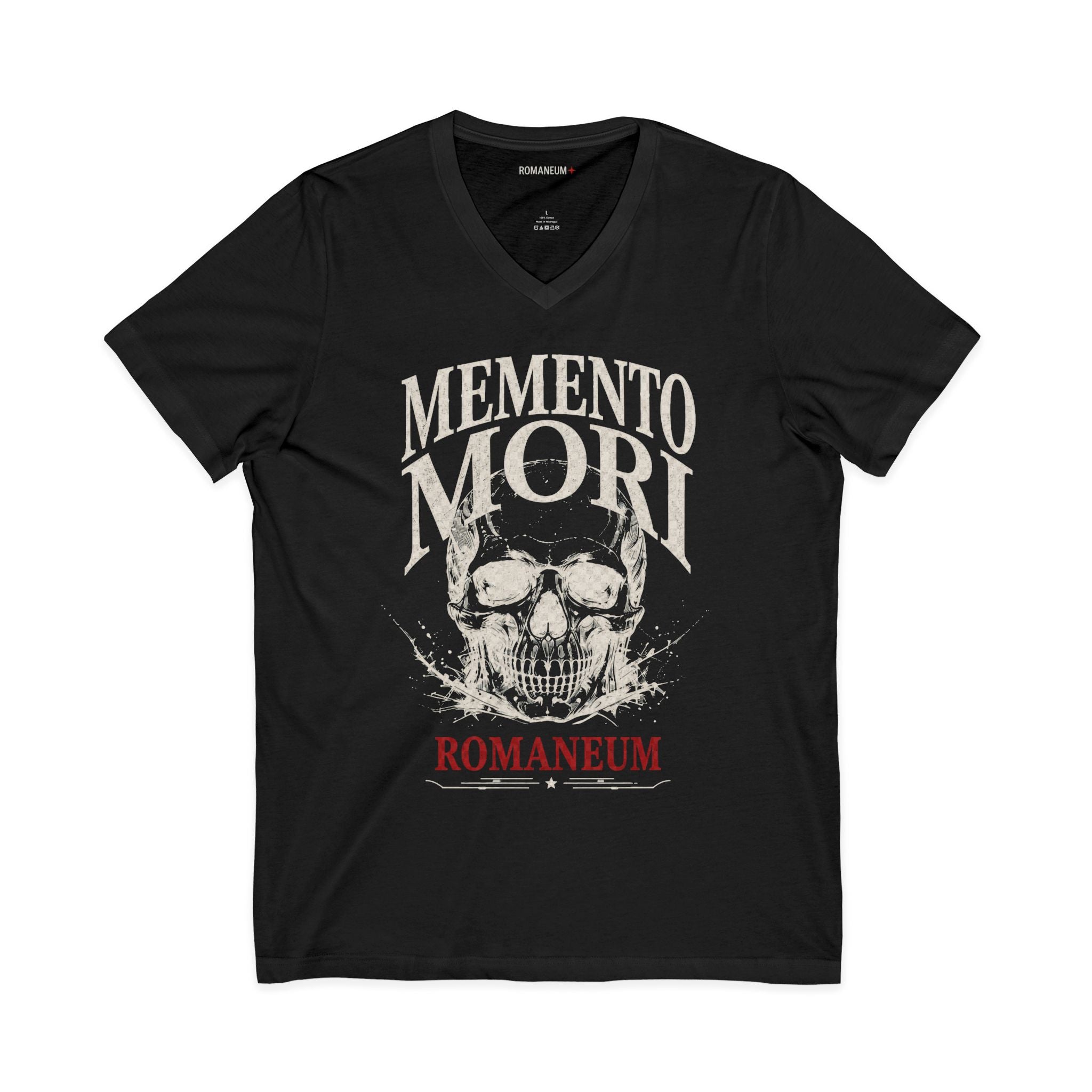 Memento Mori V-Neck Tee — Romaneum Skull Graphic Shirt