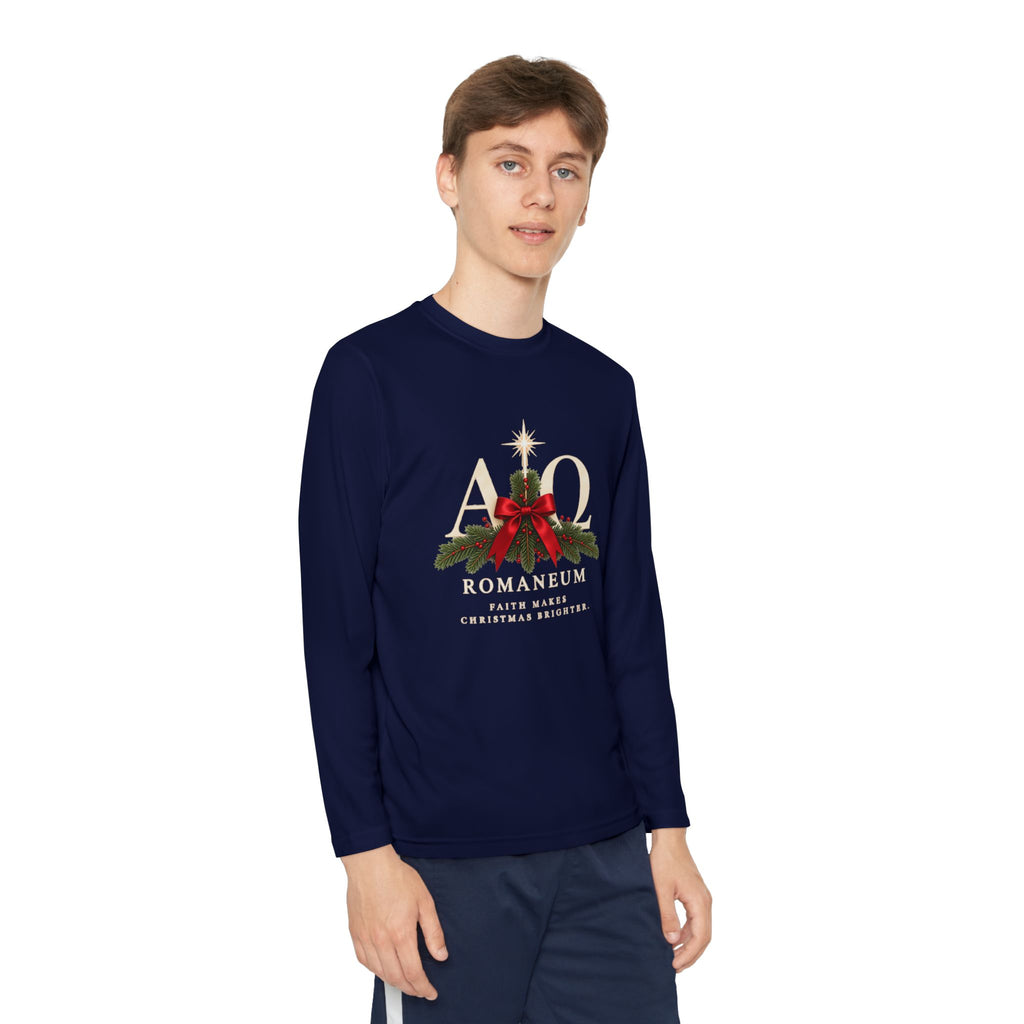 Youth Long Sleeve Tee — Romaneum Alpha Omega Christmas Design