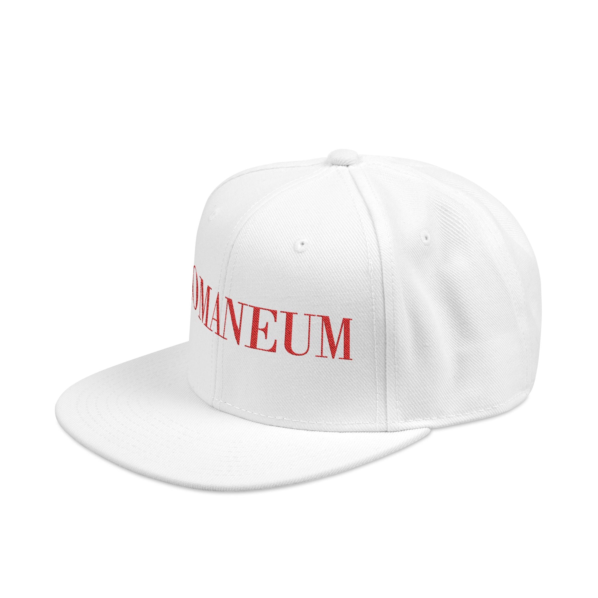 Embroidered Snapback Cap — Red Vintage 'ROMANEUM' Text