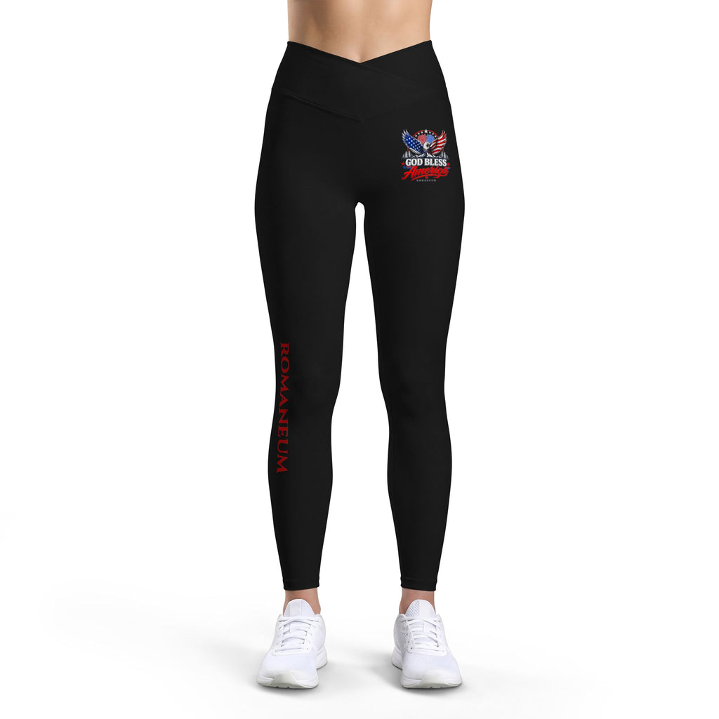 Romaneflum Women’s Leggings — Patriotic Eagle “God Bless” Graphic
