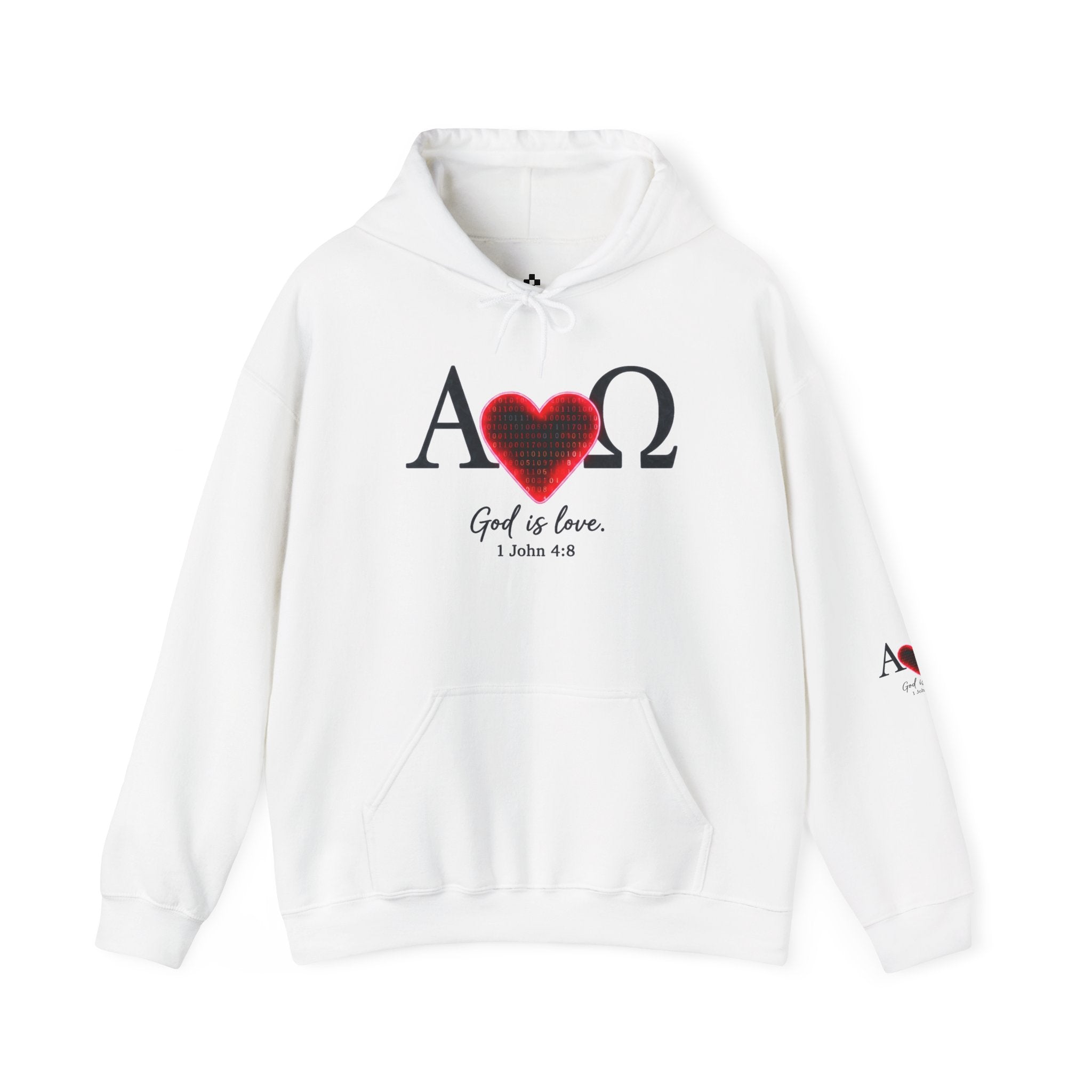 Alpha Omega Heart Hoodie | God is Love 1 John 4:8 Christian Hoodie