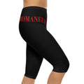 Romaneum Forum Capri Leggings — Black Capri Leggings with ROMANEUM Red Vertical Text