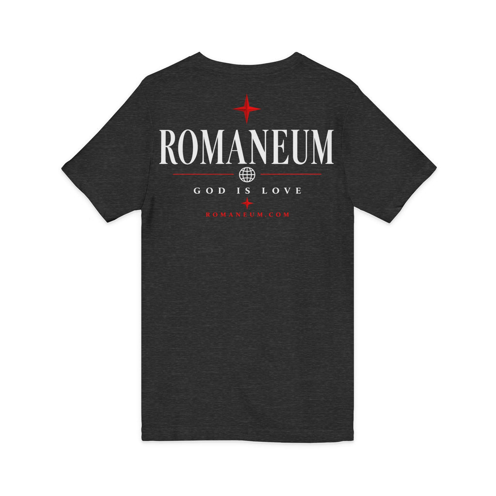 Romaneum "Amor/Roma" V-Neck Tee — God Is Love Christian Graphic Shirt