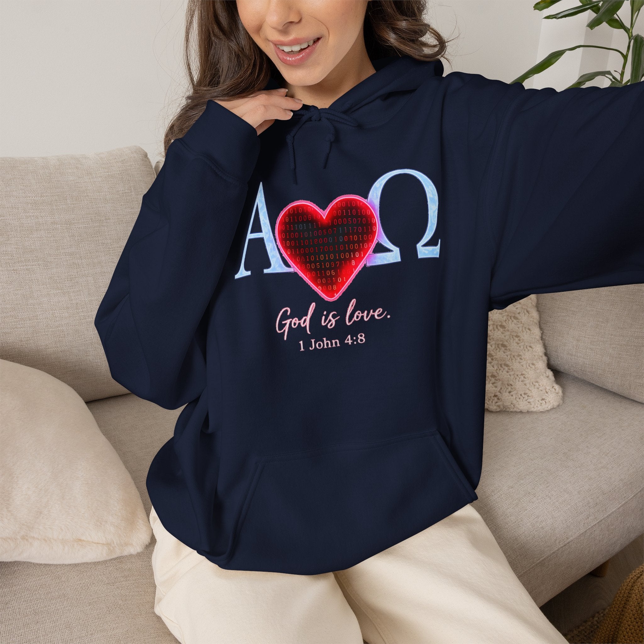 Romaneum Alpha Omega Heart Hoodie | God is Love 1 John 4:8 Christian Hoodie