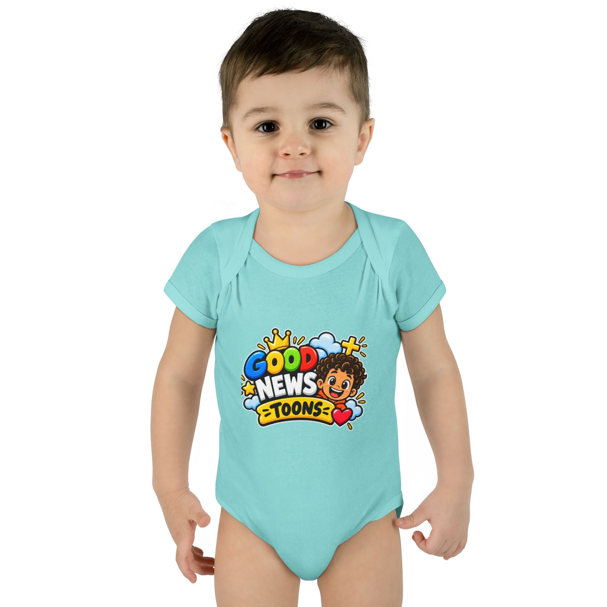 Infant Bodysuit — "Good News Toons" Colorful Cartoon Baby Onesie (Faithful Fun Truth)