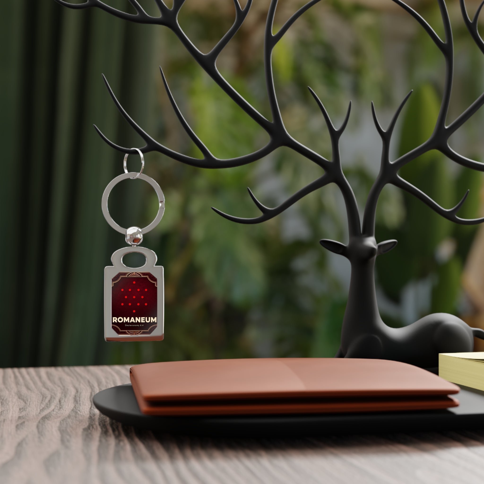 Romaneum Red Art Deco Rectangle Keyring
