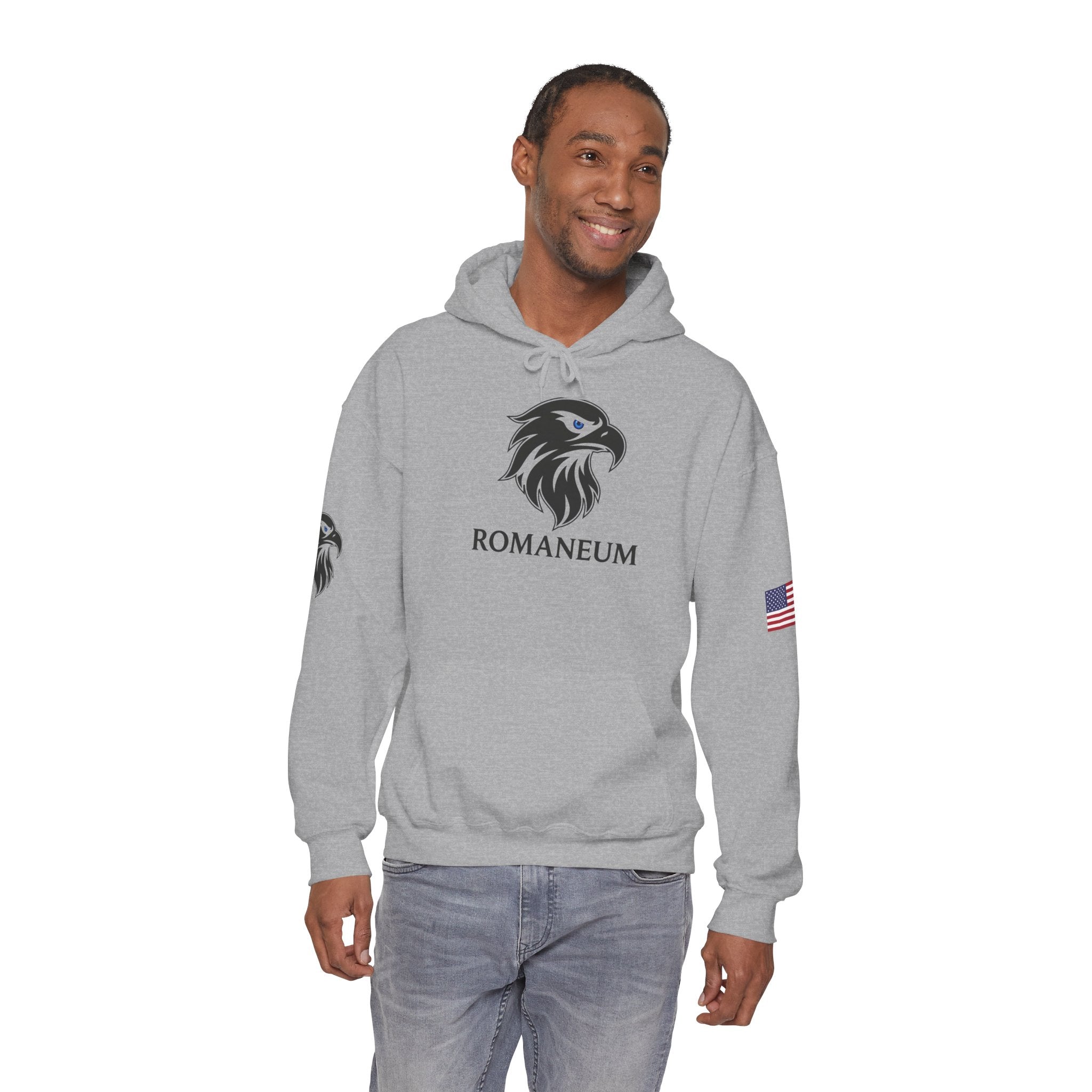 Romaneum Eagle Logo Hoodie | Romaneum School Crest, Patriotic Sleeve Design