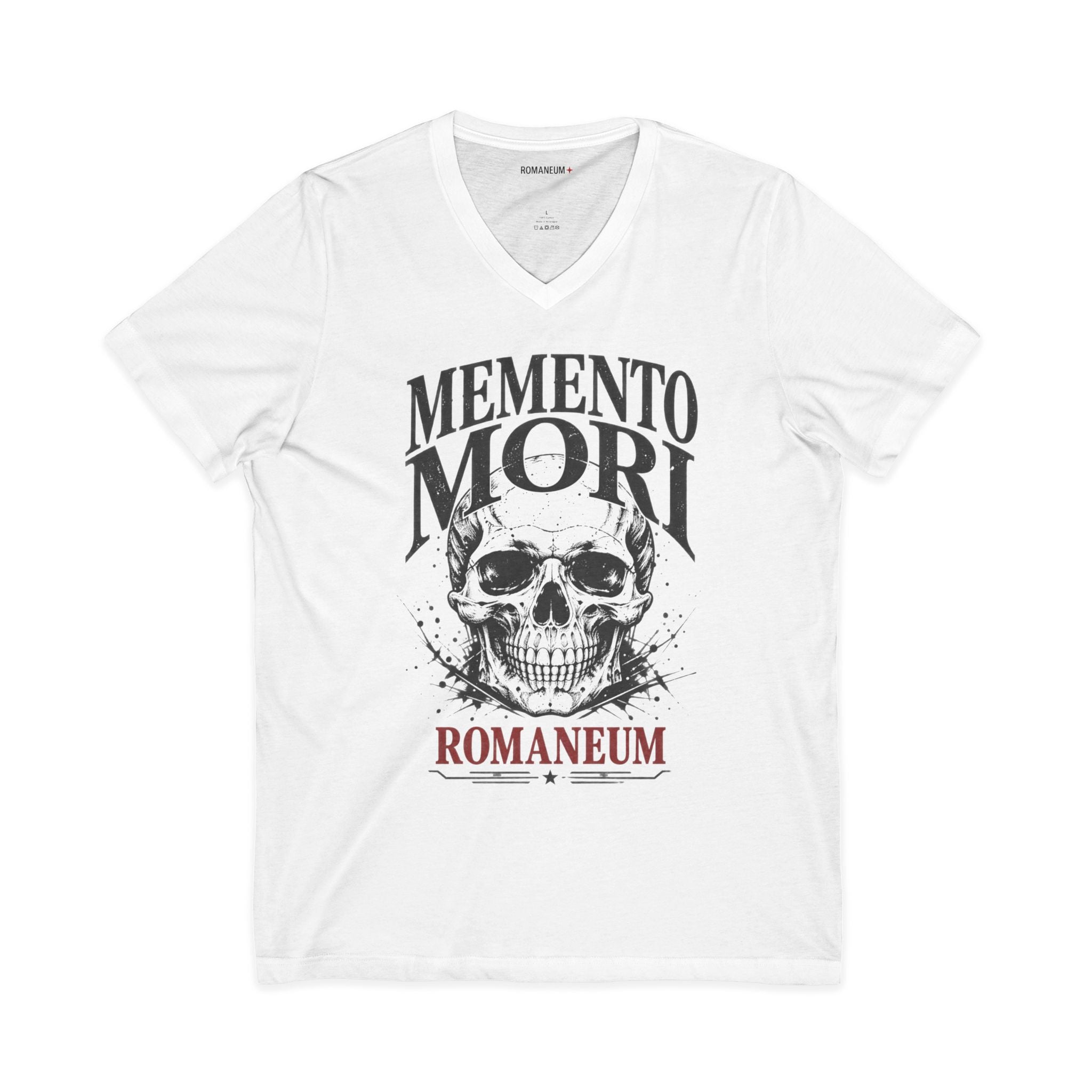 Memento Mori V-Neck Tee — Romaneum Skull Graphic Shirt